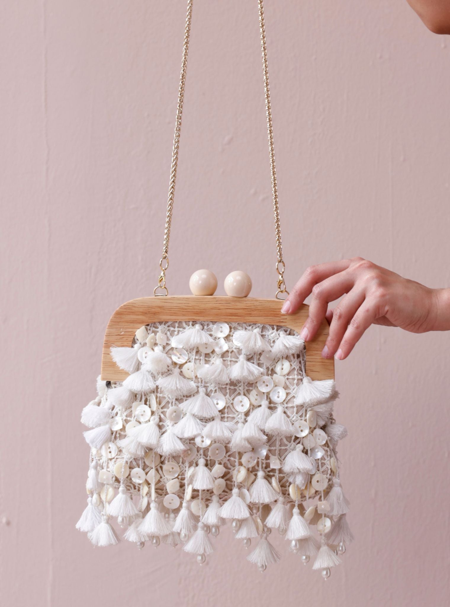 Cleopatra White Tassels Clutch Bag