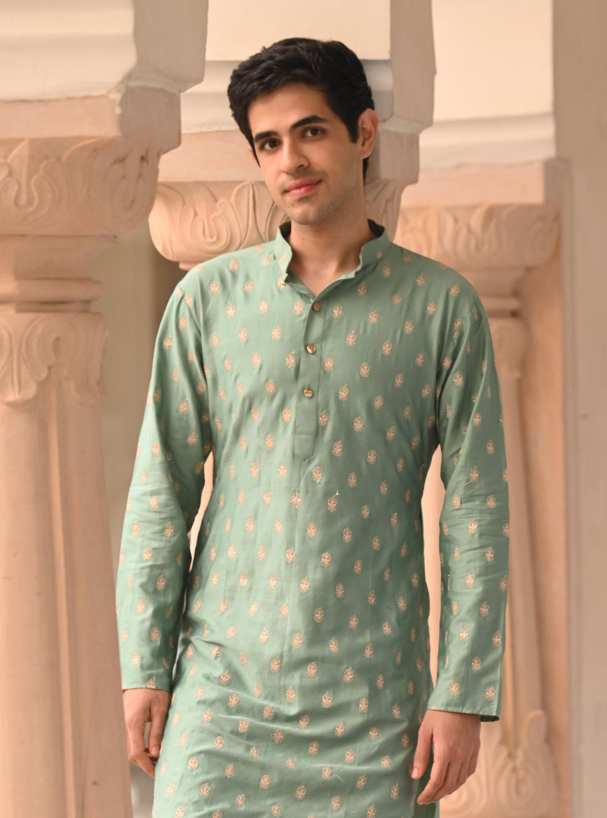 Mulmul Pima Satin Ranjha Red Men Kurta with Mulmul Pima Satin Shava Off White Pyajama