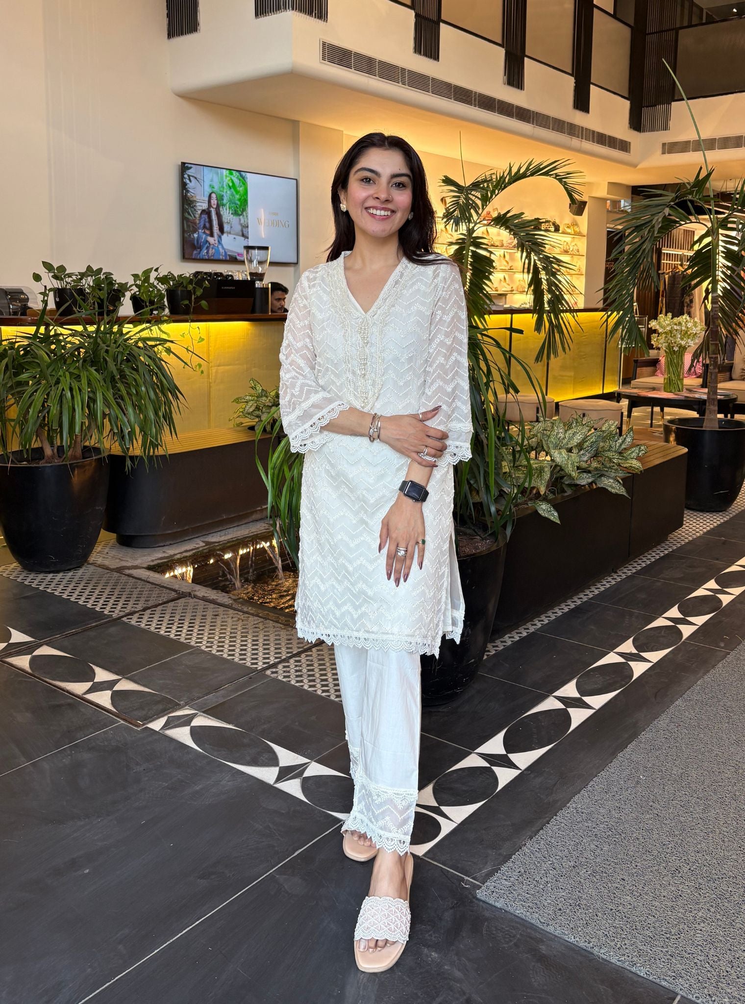 Firdousi Organza White Kurta Set