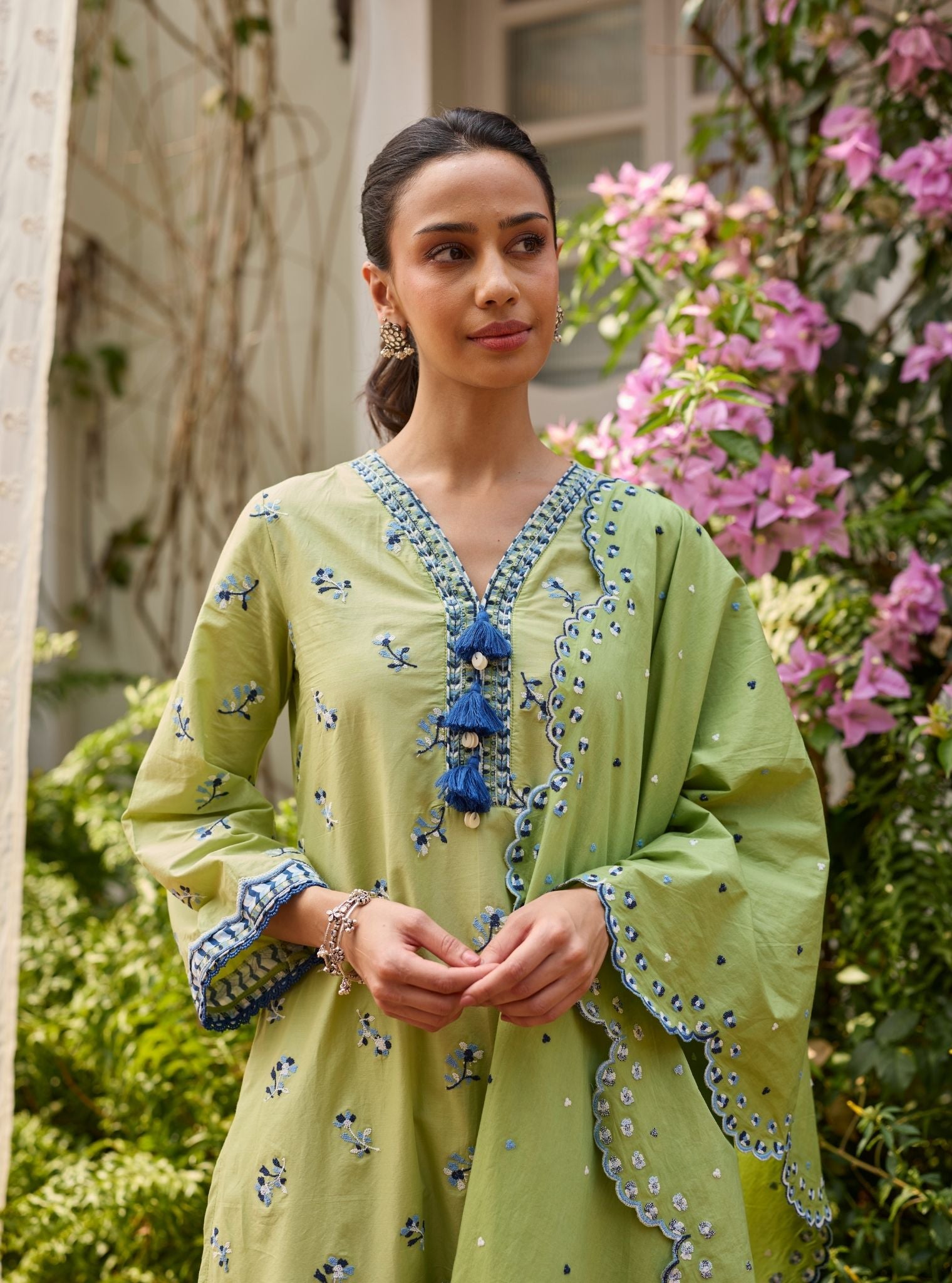 Airaani Supima Cotton Green Kurta Set