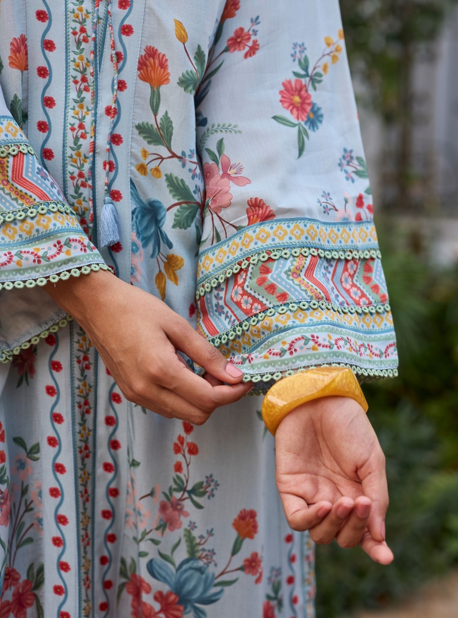 Erohi Lawn Blue Long Kaftan Co-ord Set