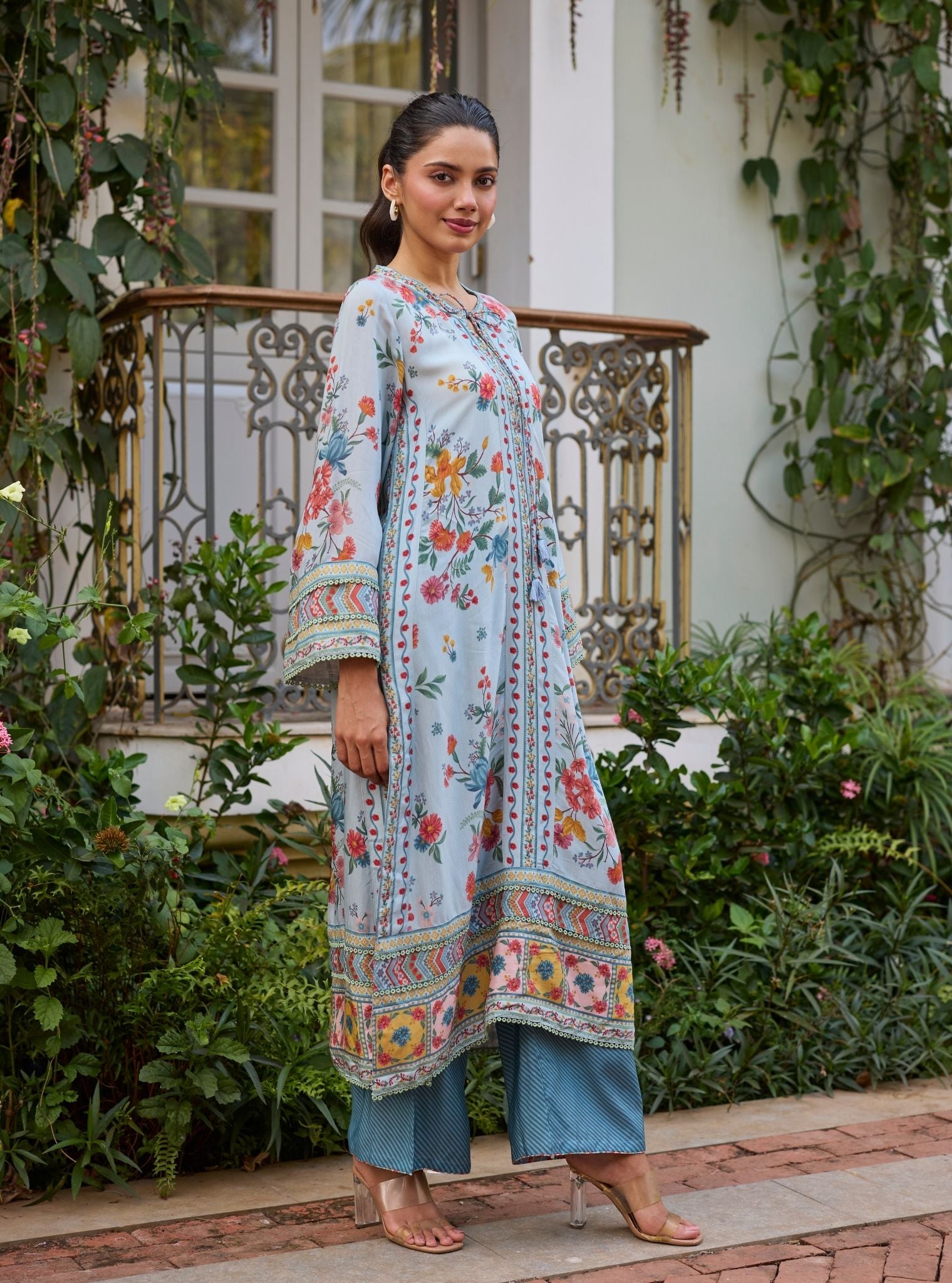 Erohi Lawn Blue Long Kaftan Co-ord Set