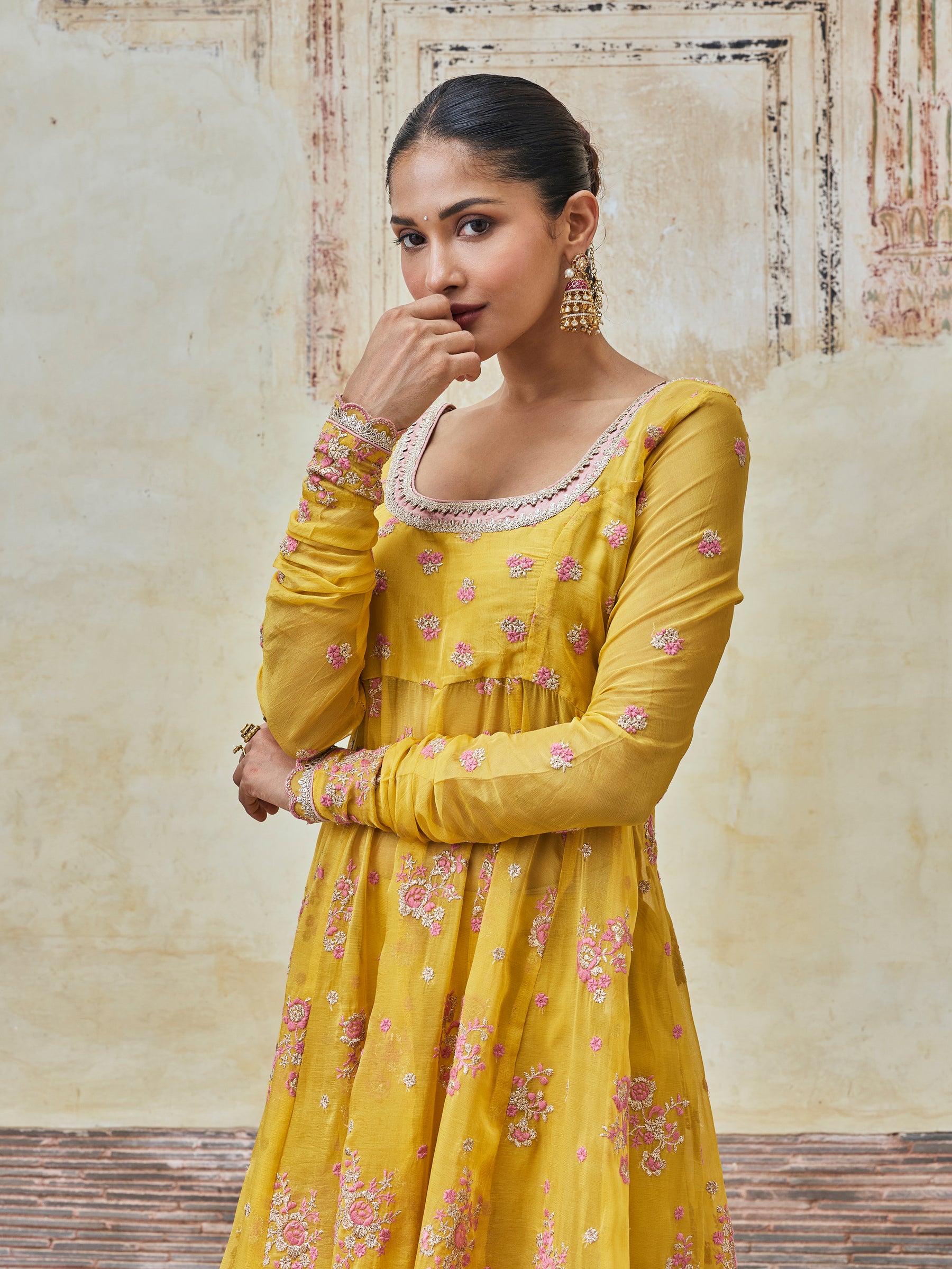 Dhwani Lurex Organza Yellow Anarkali Set