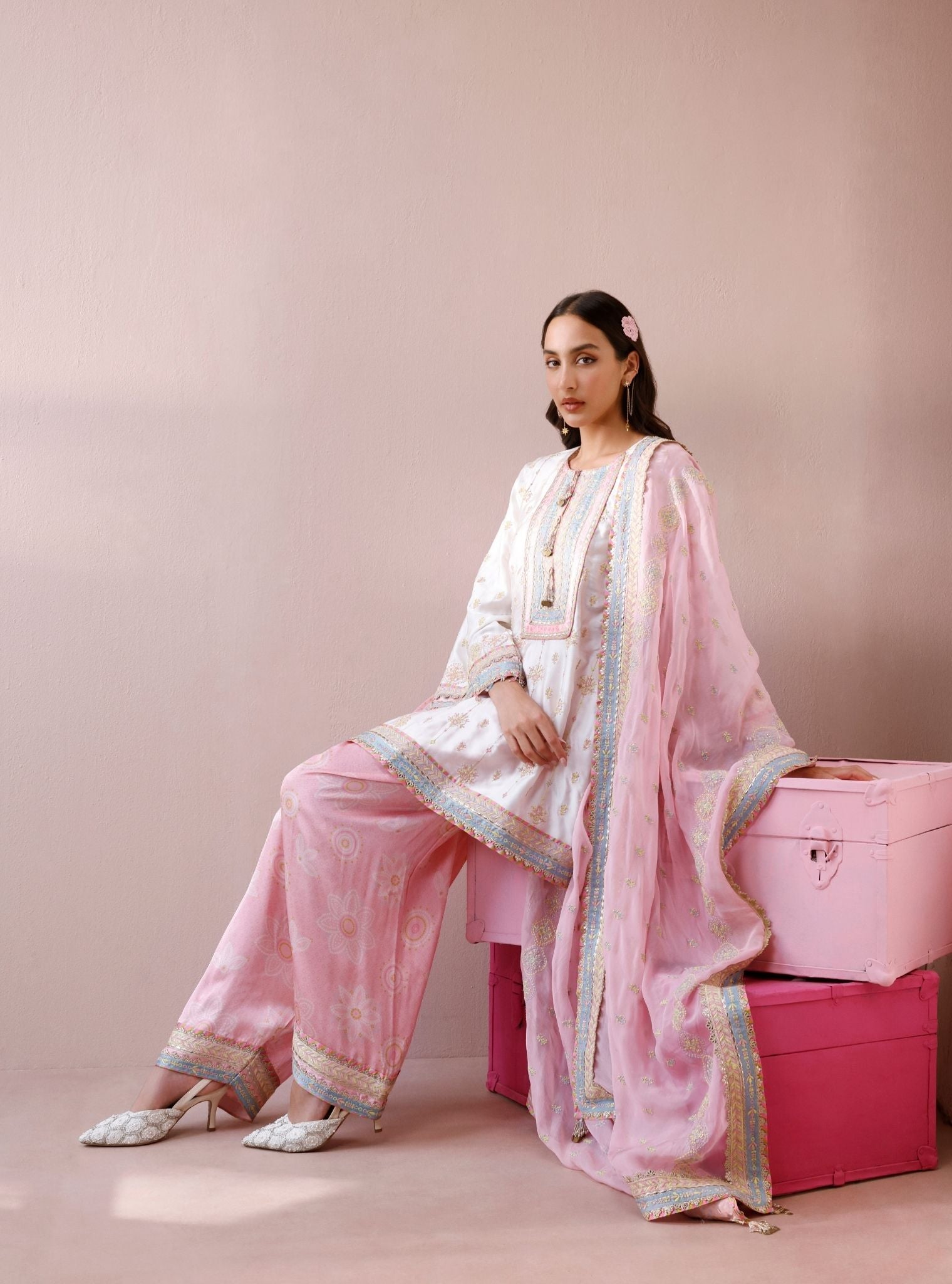 Kiva Cupro Satin Off-White with Farshi Salwar
