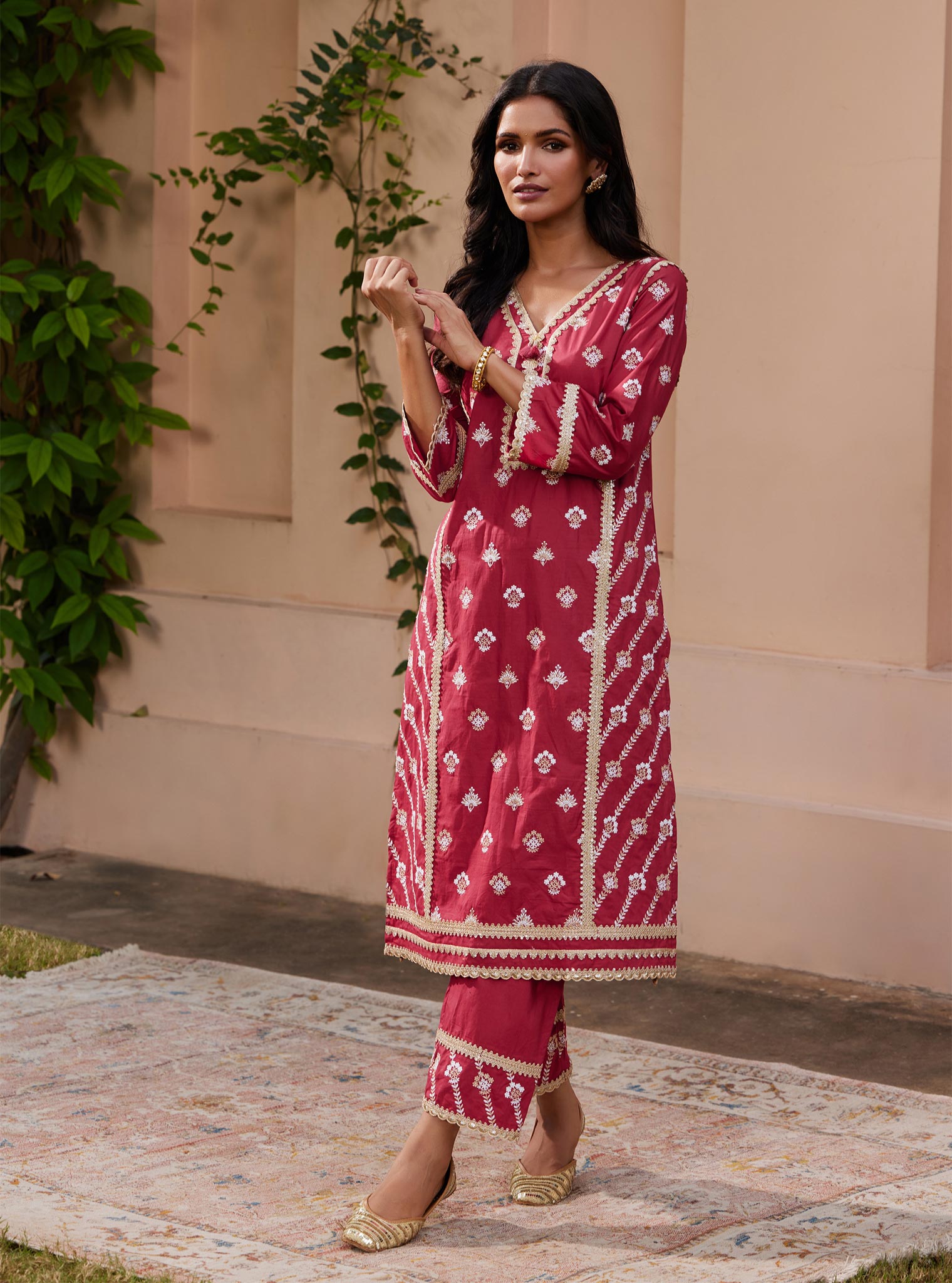 Mulmul Cotton Titli Red Kurta