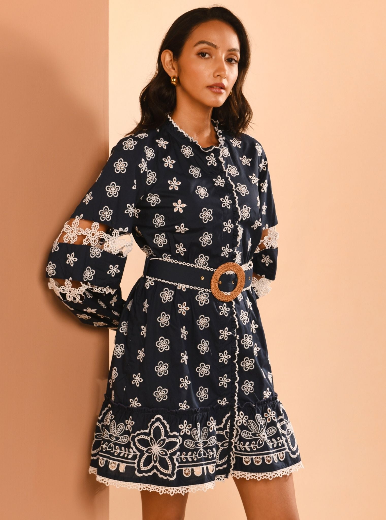 Mulmul Cotton Lin Navy Short Dress