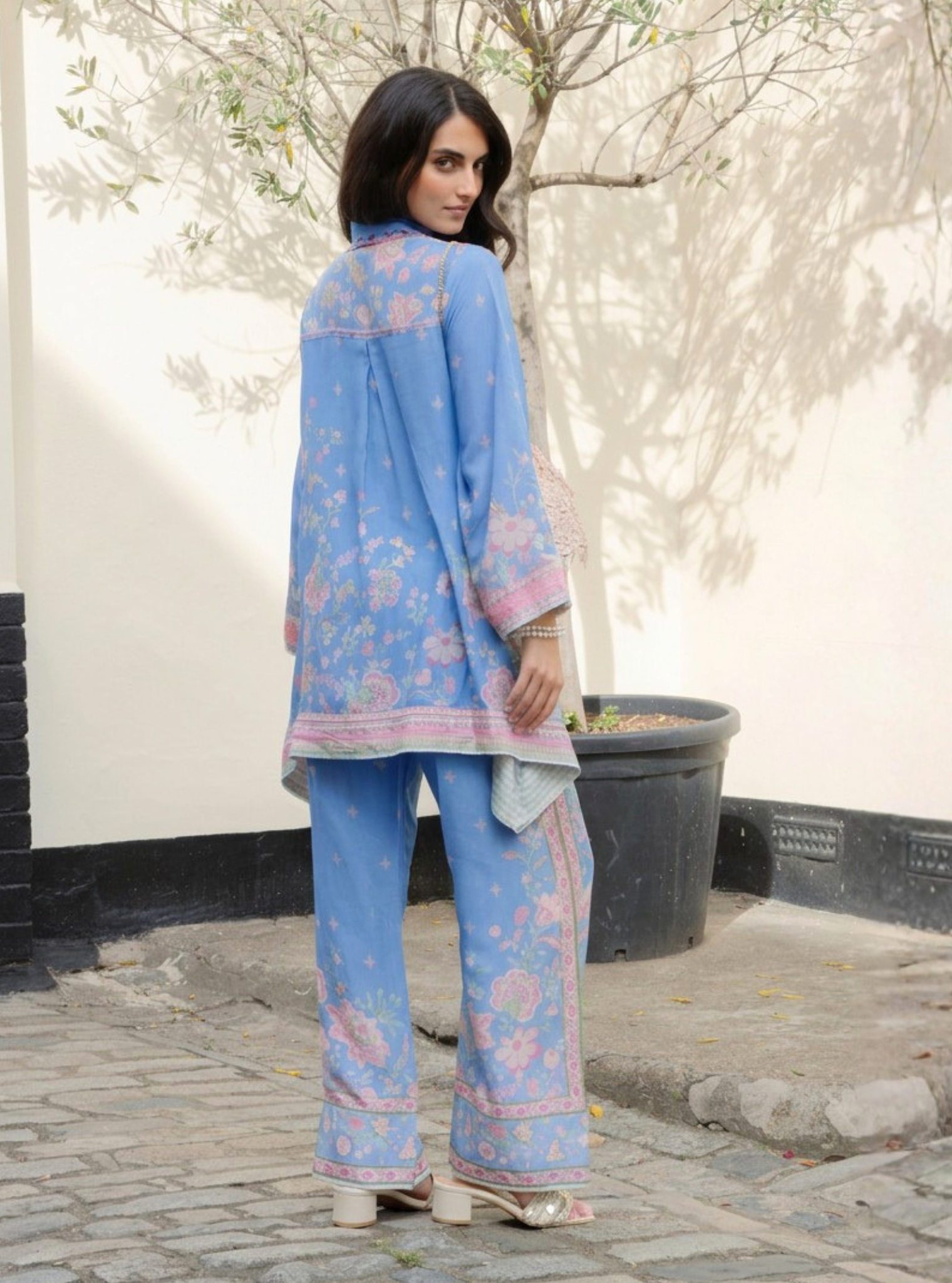 Odelle Lawn Printed Steel Blue Co-ord Set