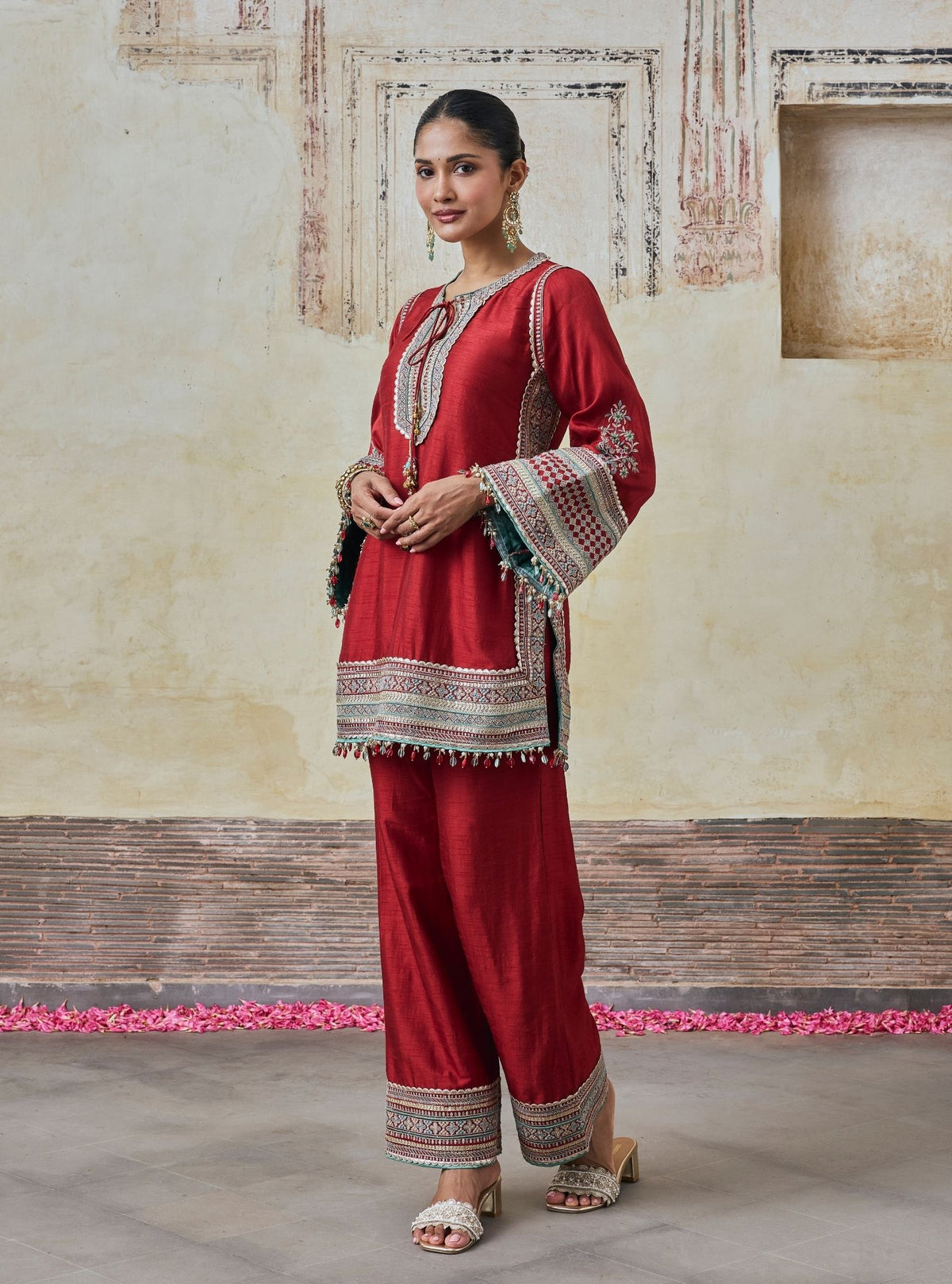 Rimya Bemberg Raw Silk Red Kurta Set