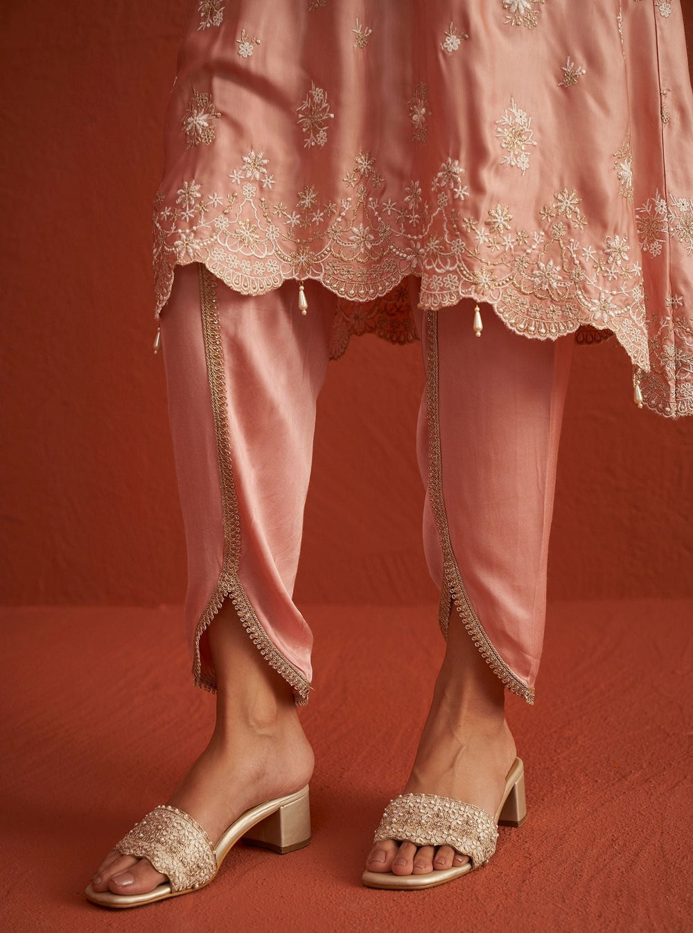 Laagi Pima Satin Pink Kurta Set