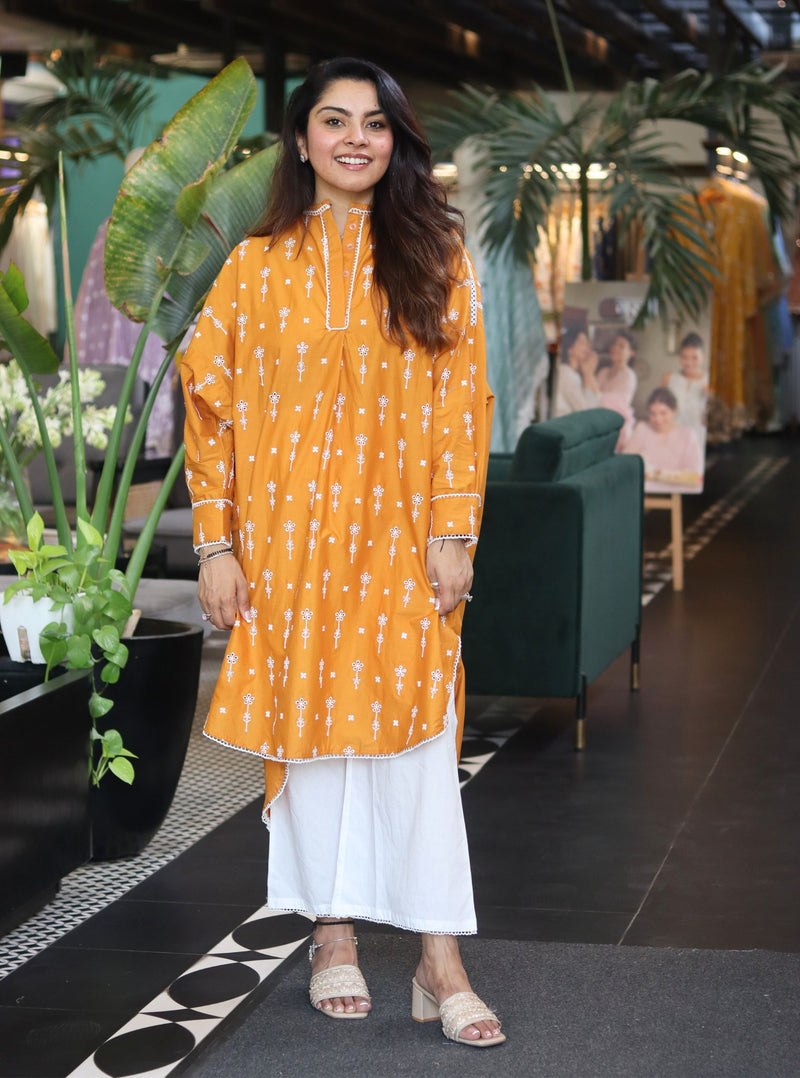 Mulmul Supima Cotton Seher Orange Kurta