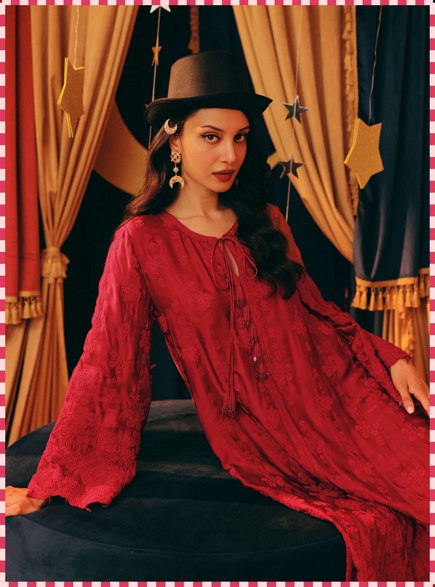 Arlette Cupro Satin Red Long Kaftan Set
