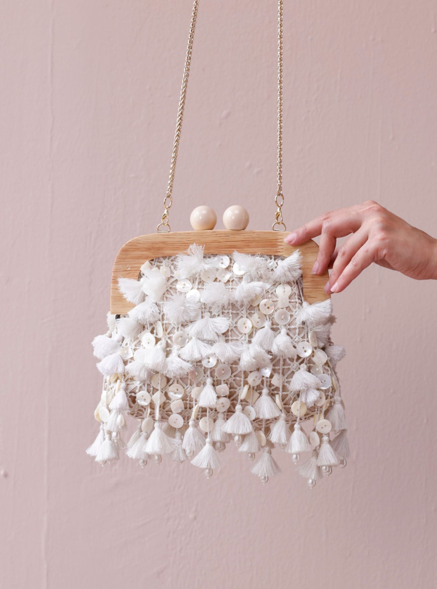 Cleopatra White Tassels Clutch Bag