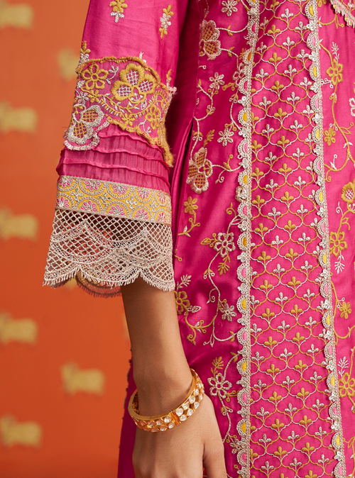 Hemangi Pima Satin Fuchsia Kurta Set