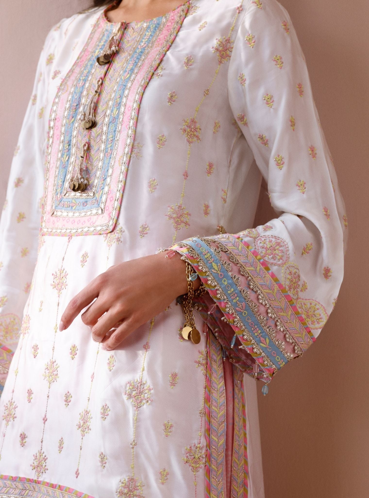Kiva Cupro Satin Off-White with Farshi Salwar