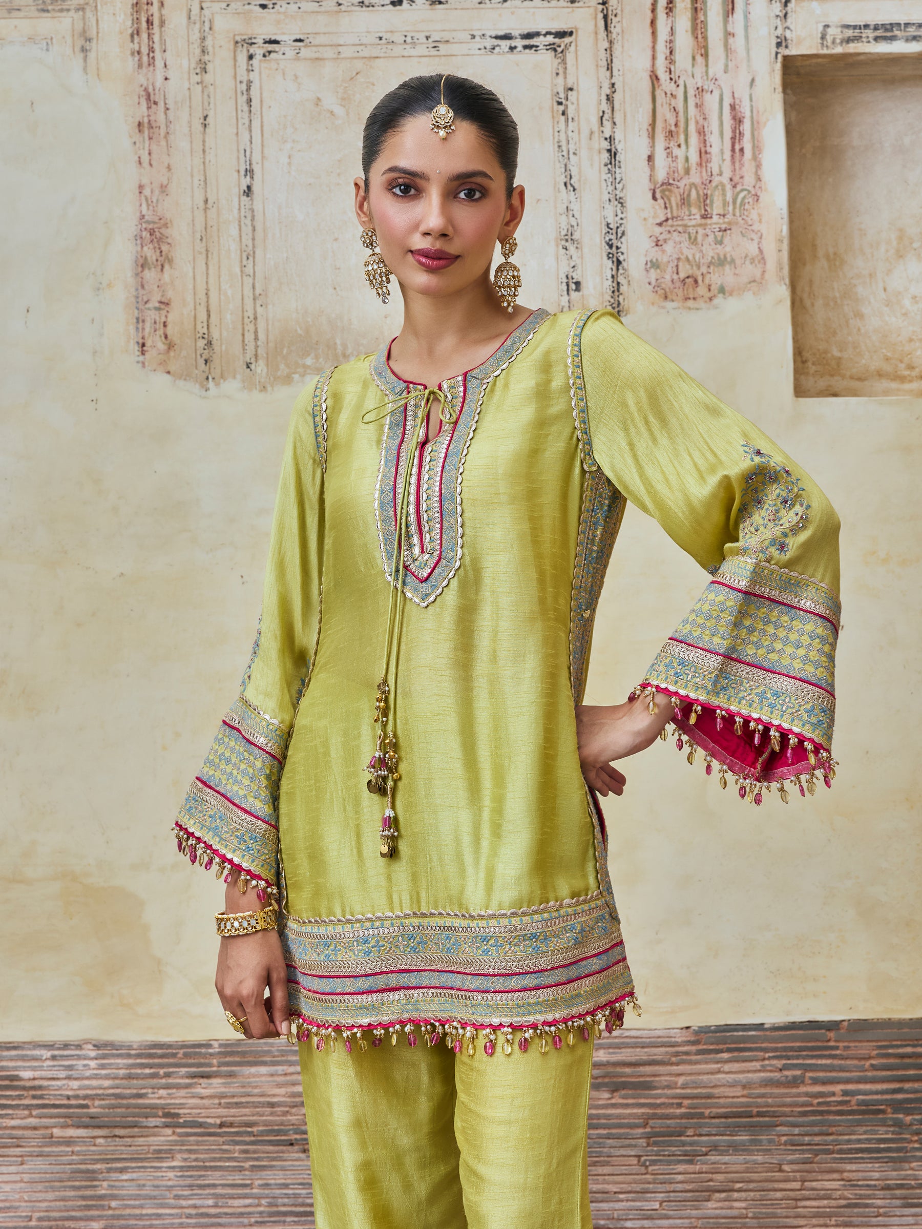 Rimya Bemberg Raw Silk Lime Kurta Set