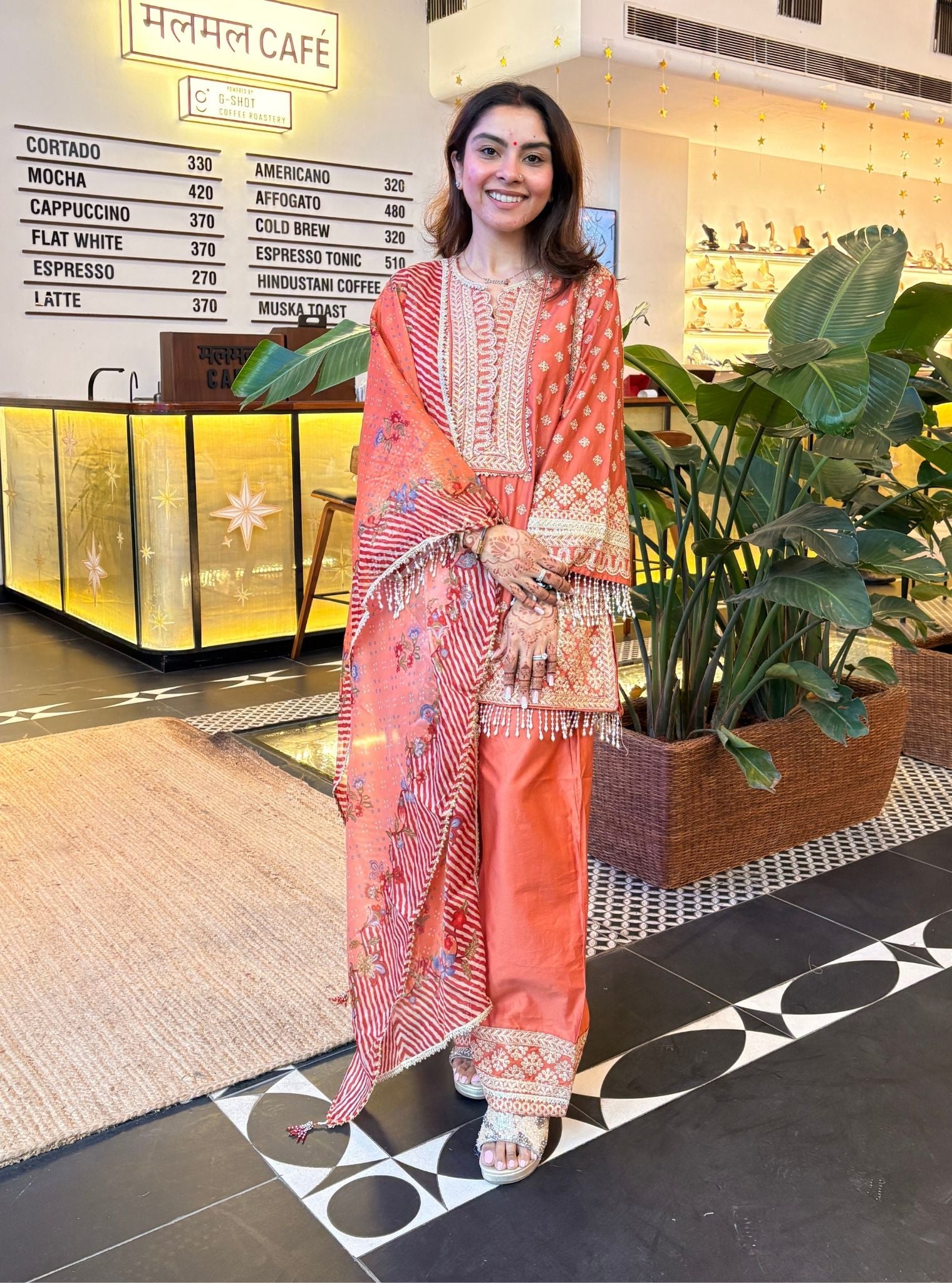 Arna Pima Satin Terrecota Kurta Set