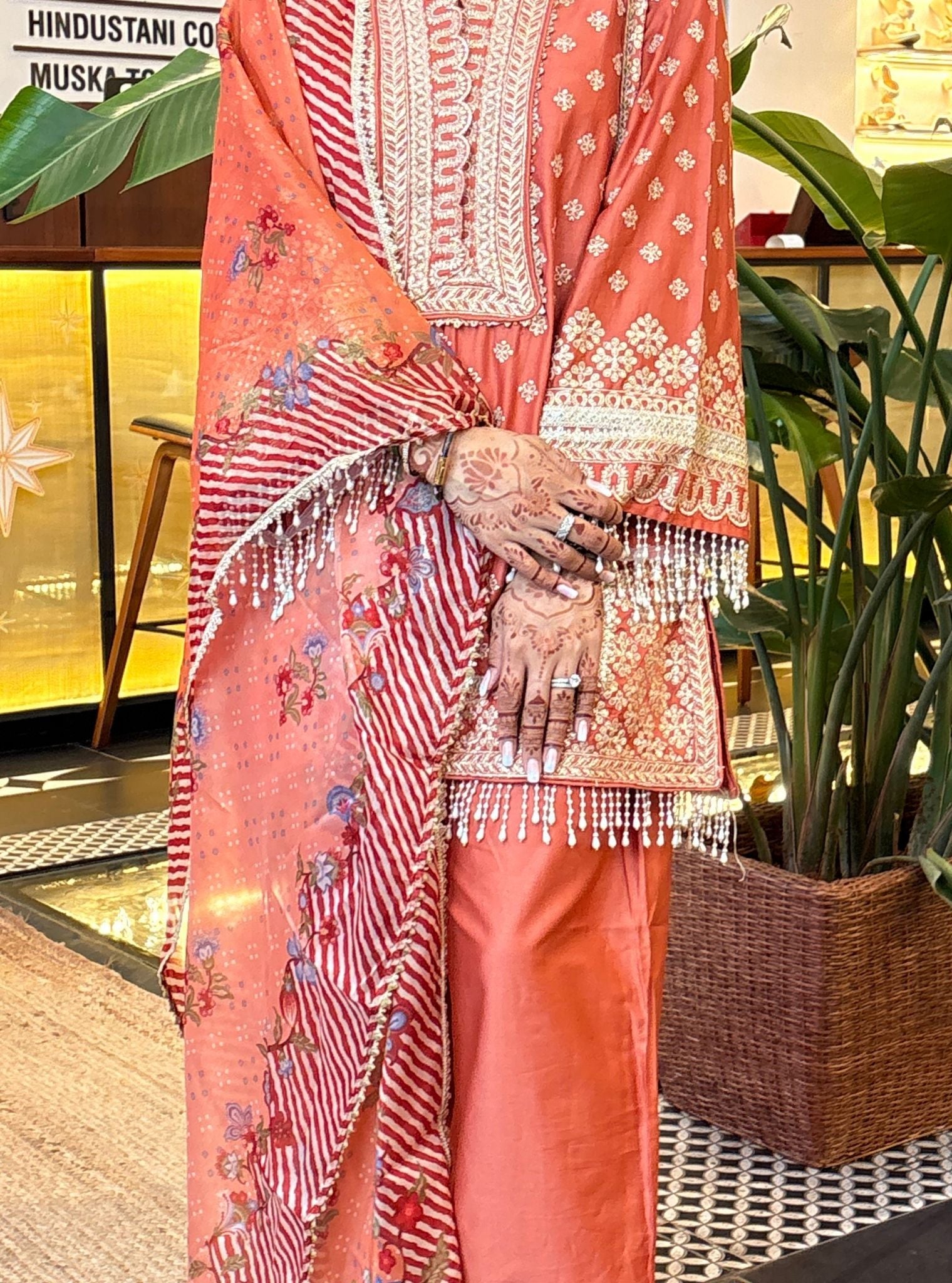 Arna Pima Satin Terrecota Kurta Set