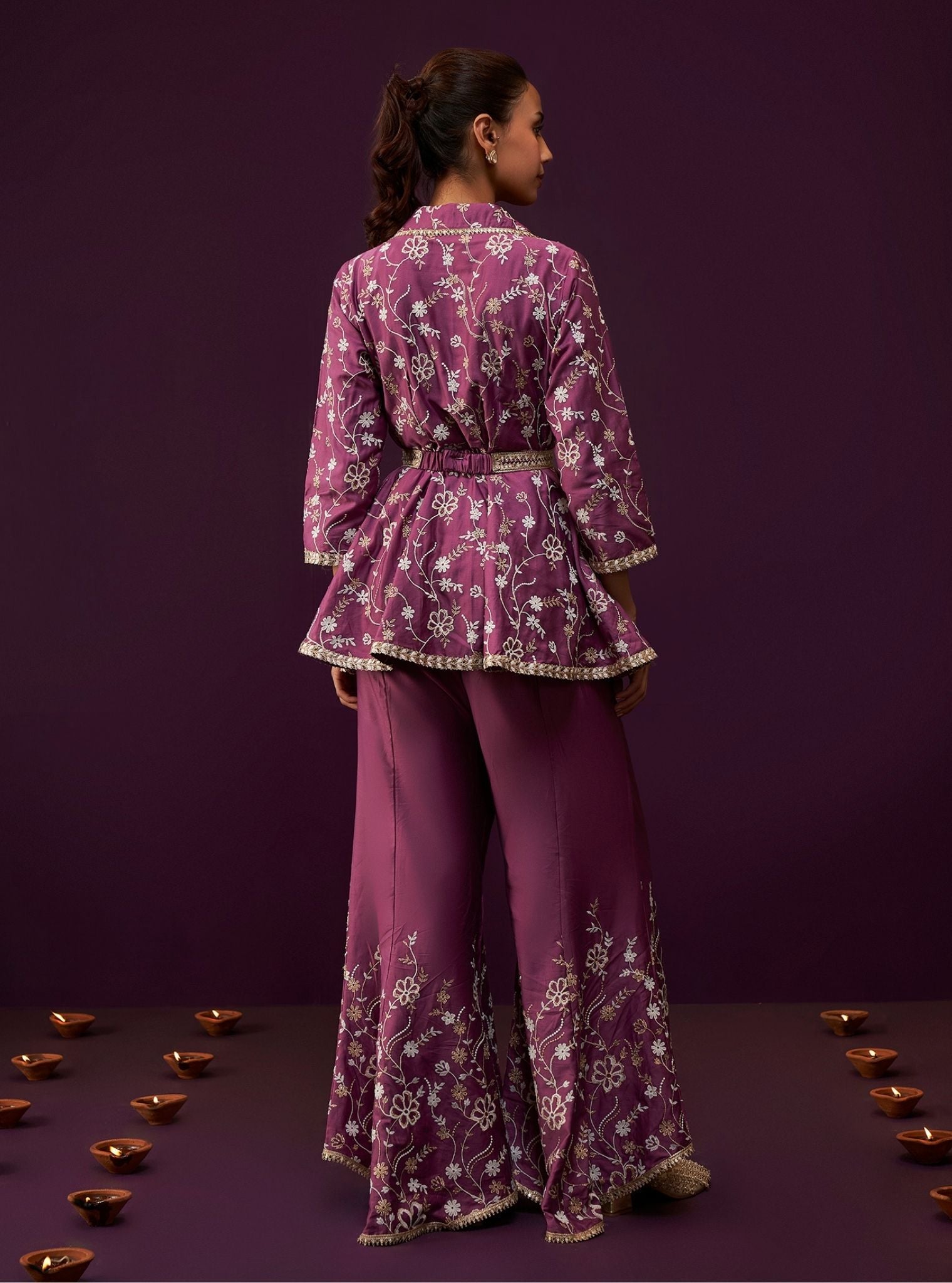 Mulmul Pima Satin Preeda Purple Top With Mulmul Pima Satin Preeda Purple Pant