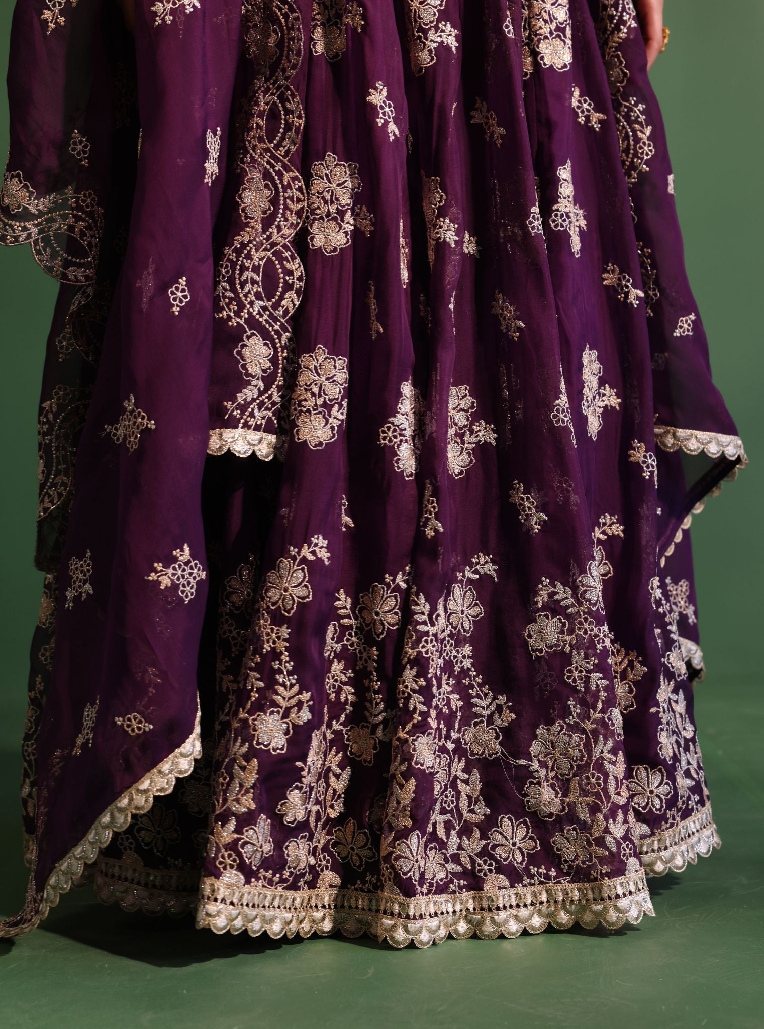 Mulmul Organza Jugnu Purple Lehenga