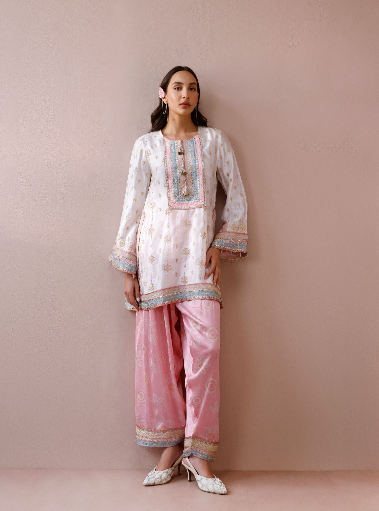 Kiva Cupro Satin Off-White with Farshi Salwar