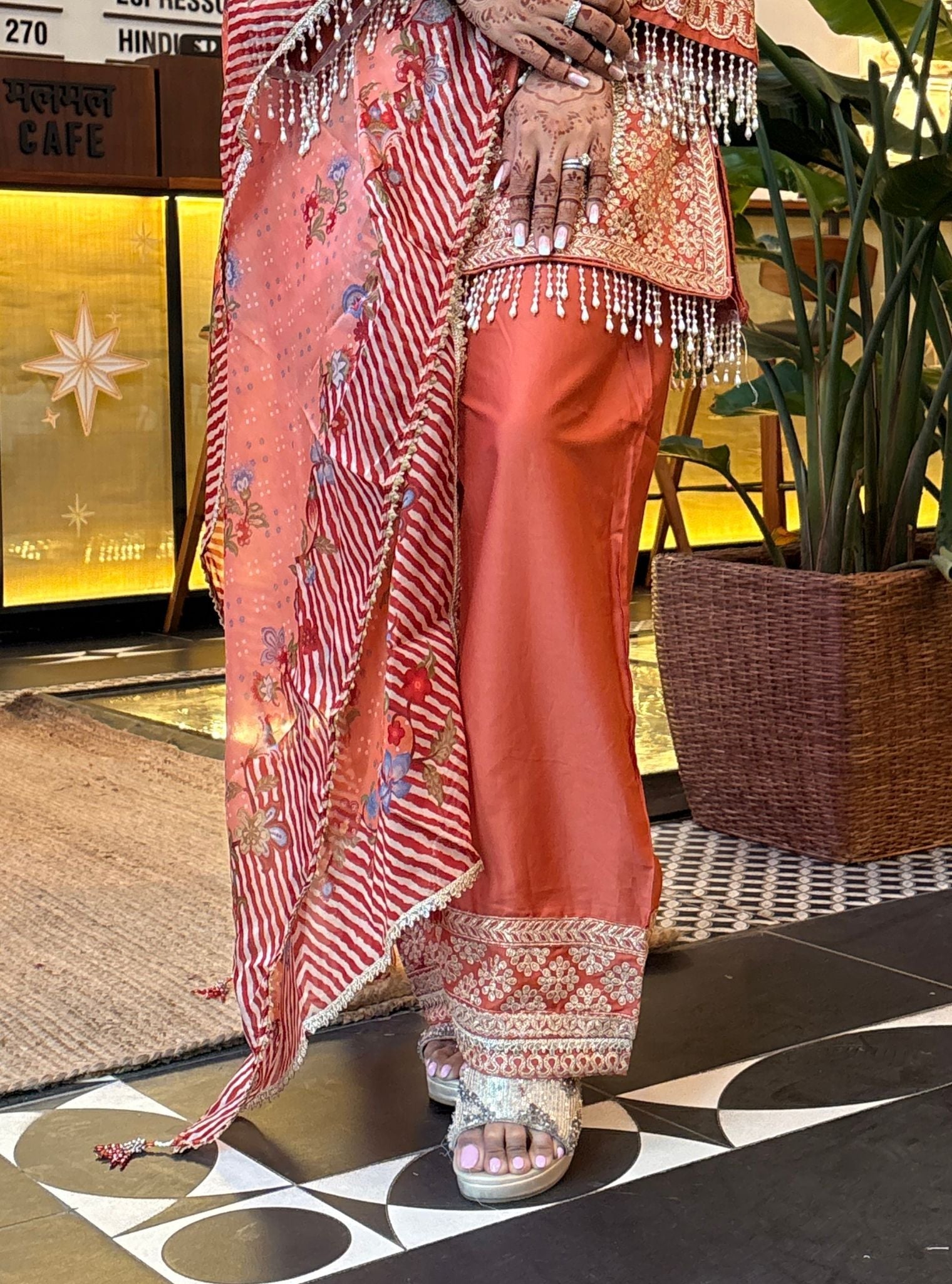 Arna Pima Satin Terrecota Kurta Set