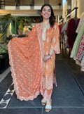 Emon Tissue Linen Satin Burnt Orange Kurta Set main image 1