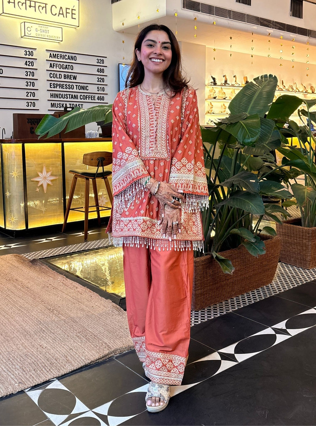 Arna Pima Satin Terrecota Kurta Set