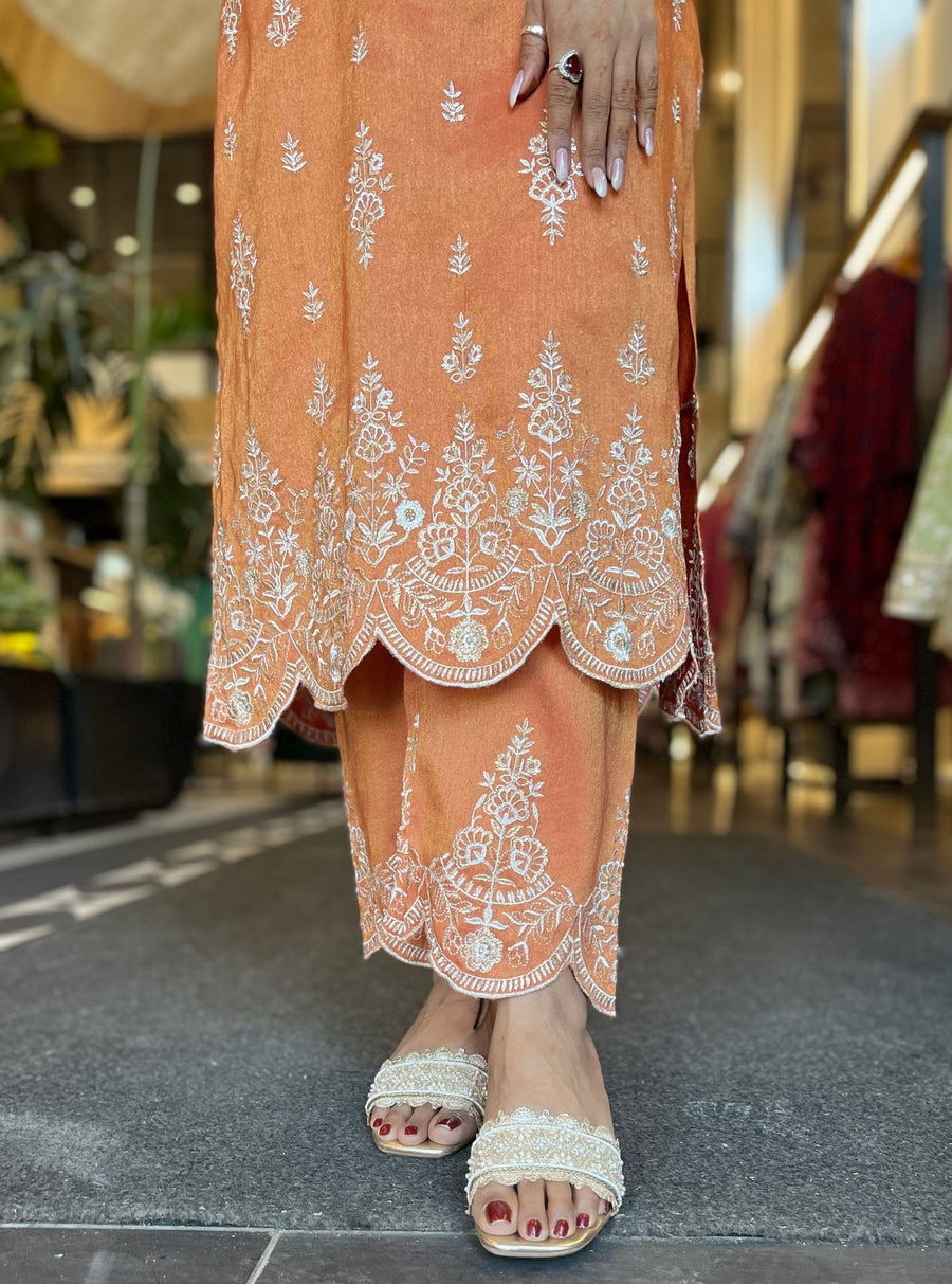 Fitoor Organza Satin Burnt Orange Kurta Set