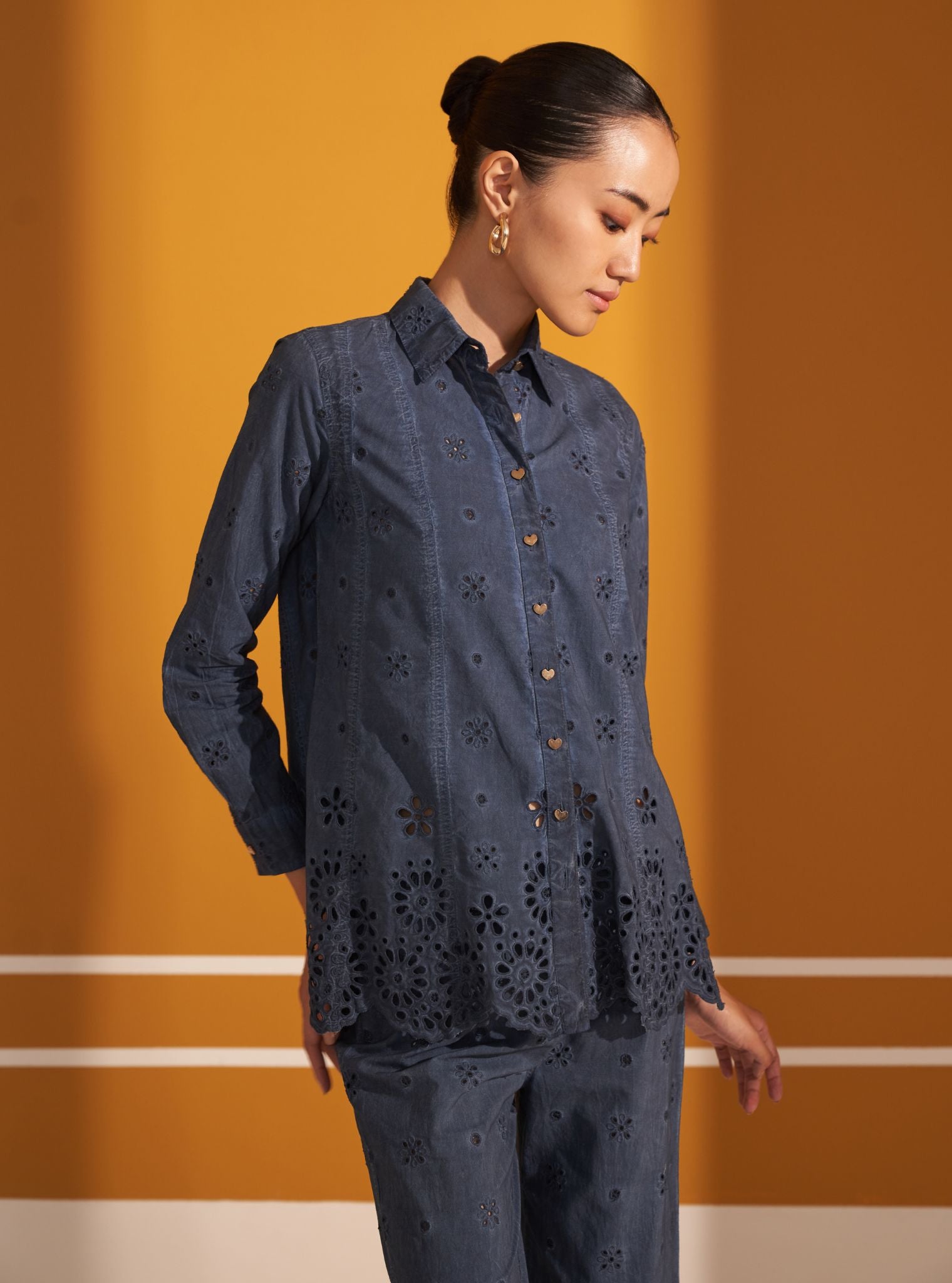 Mulmul Cotton Darcy Navy Shirt with Mulmul Cotton Darcy Navy Pant