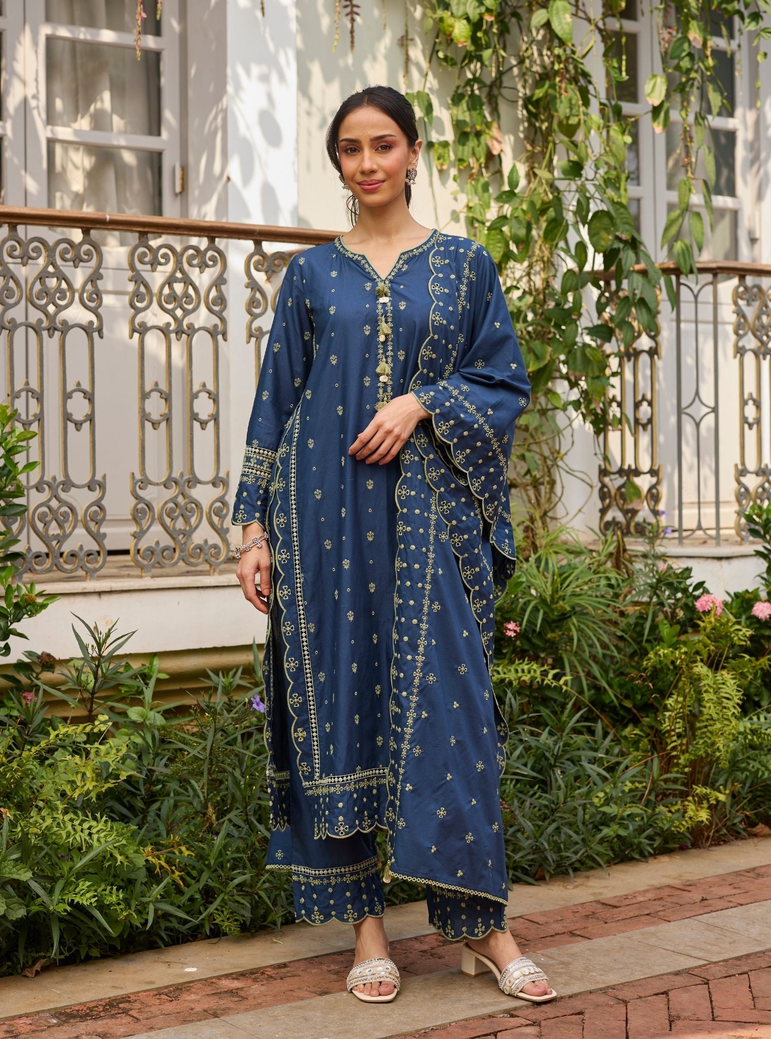 Anra Supima Cotton Navy Kurta Set