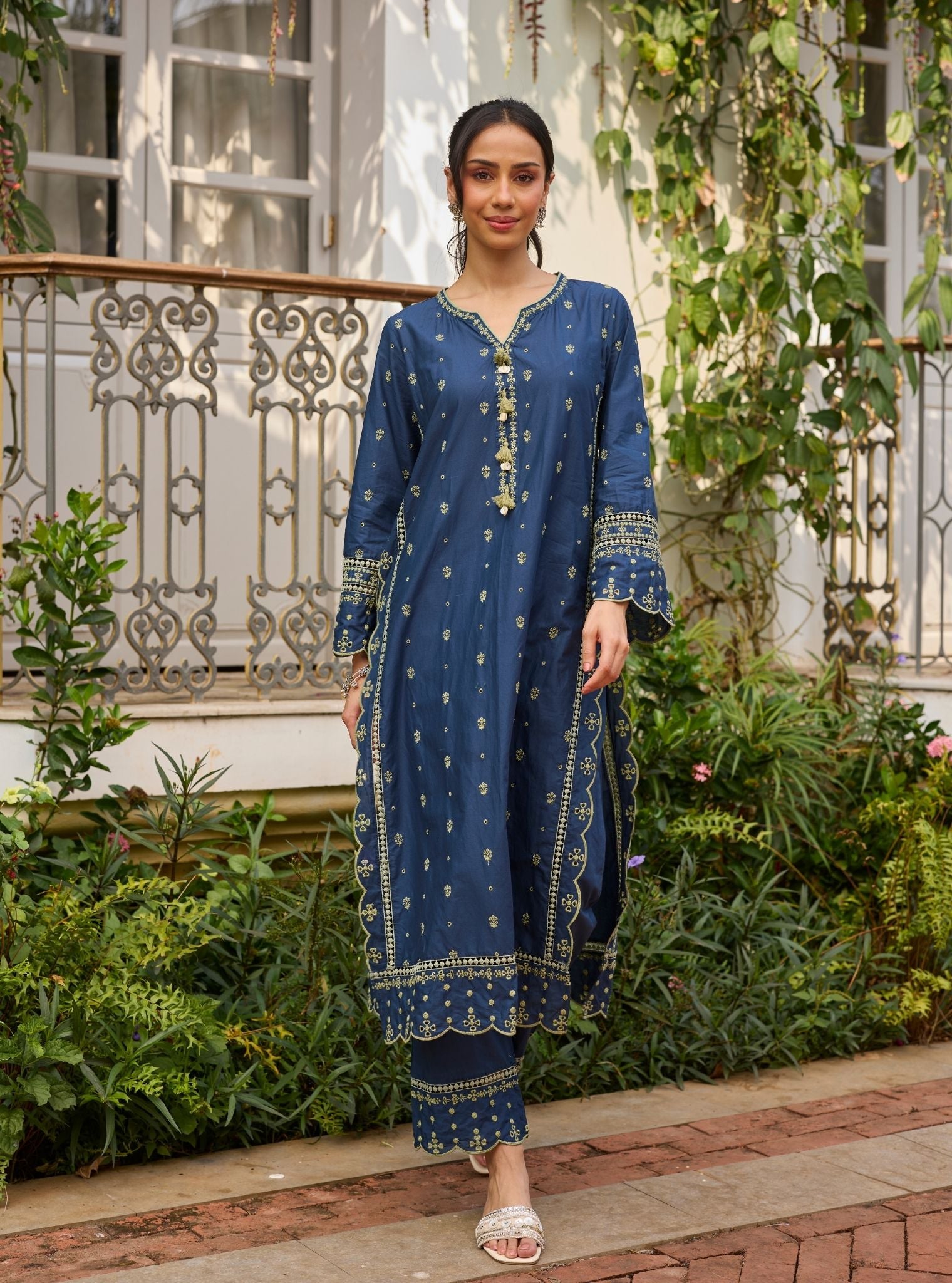 Anra Supima Cotton Navy Kurta Set