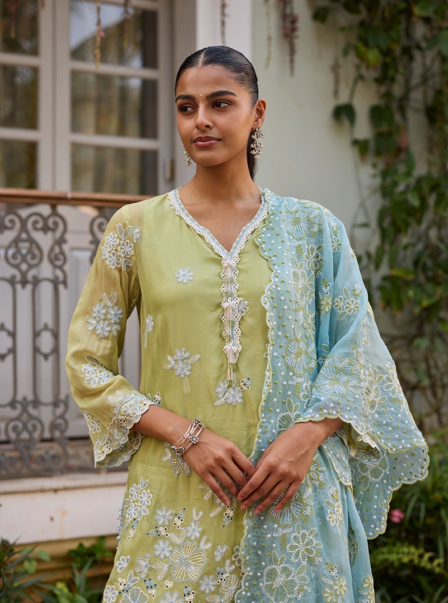 Lalo Organza Lime Kurta Set