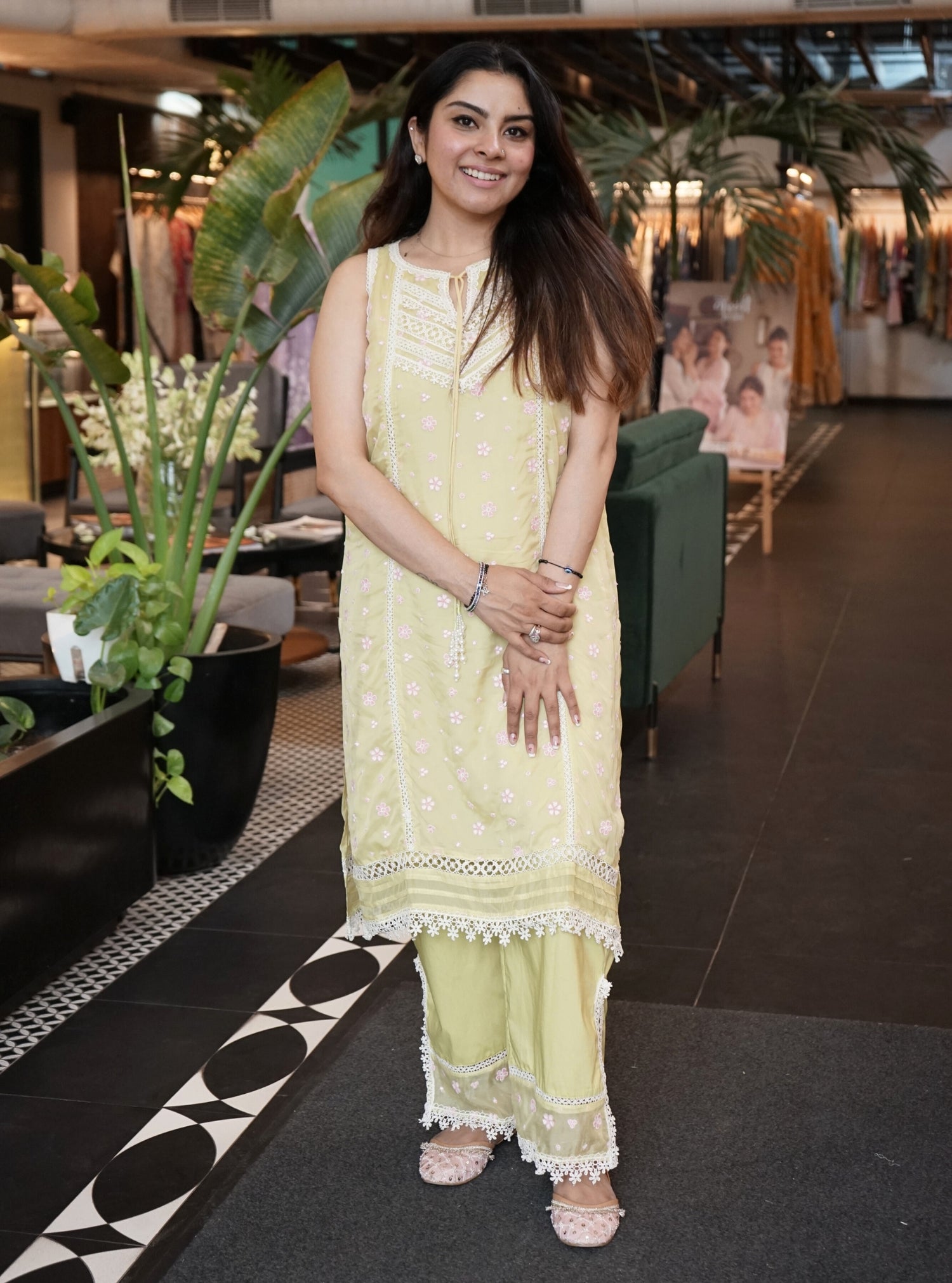 Mulmul Supima Cotton Verla Lime kurta