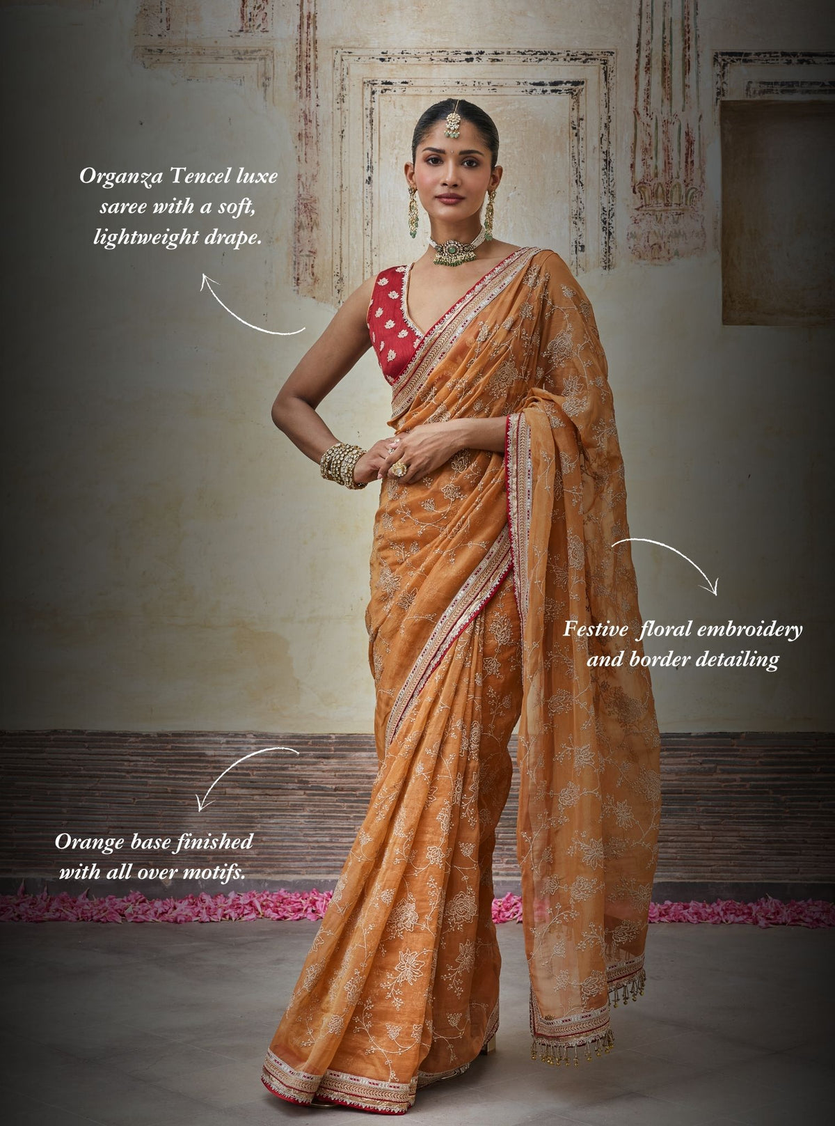 Parthi Lurex Organza Orange Saree
