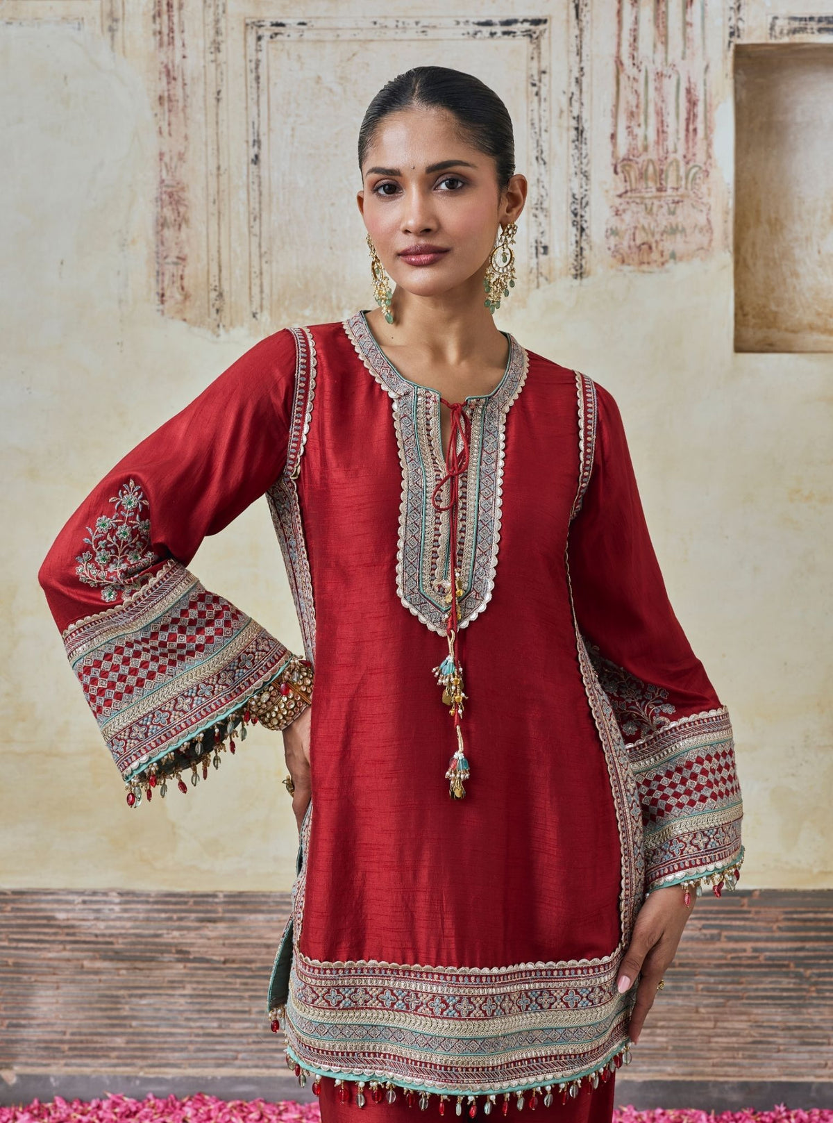 Rimya Bemberg Raw Silk Red Kurta Set