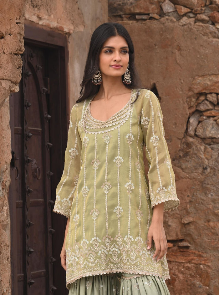 Heer Luxe Tissue Navy Kurta with Garara Set