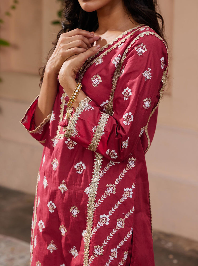 Mulmul Supima Cotton Merlin Red Kurta