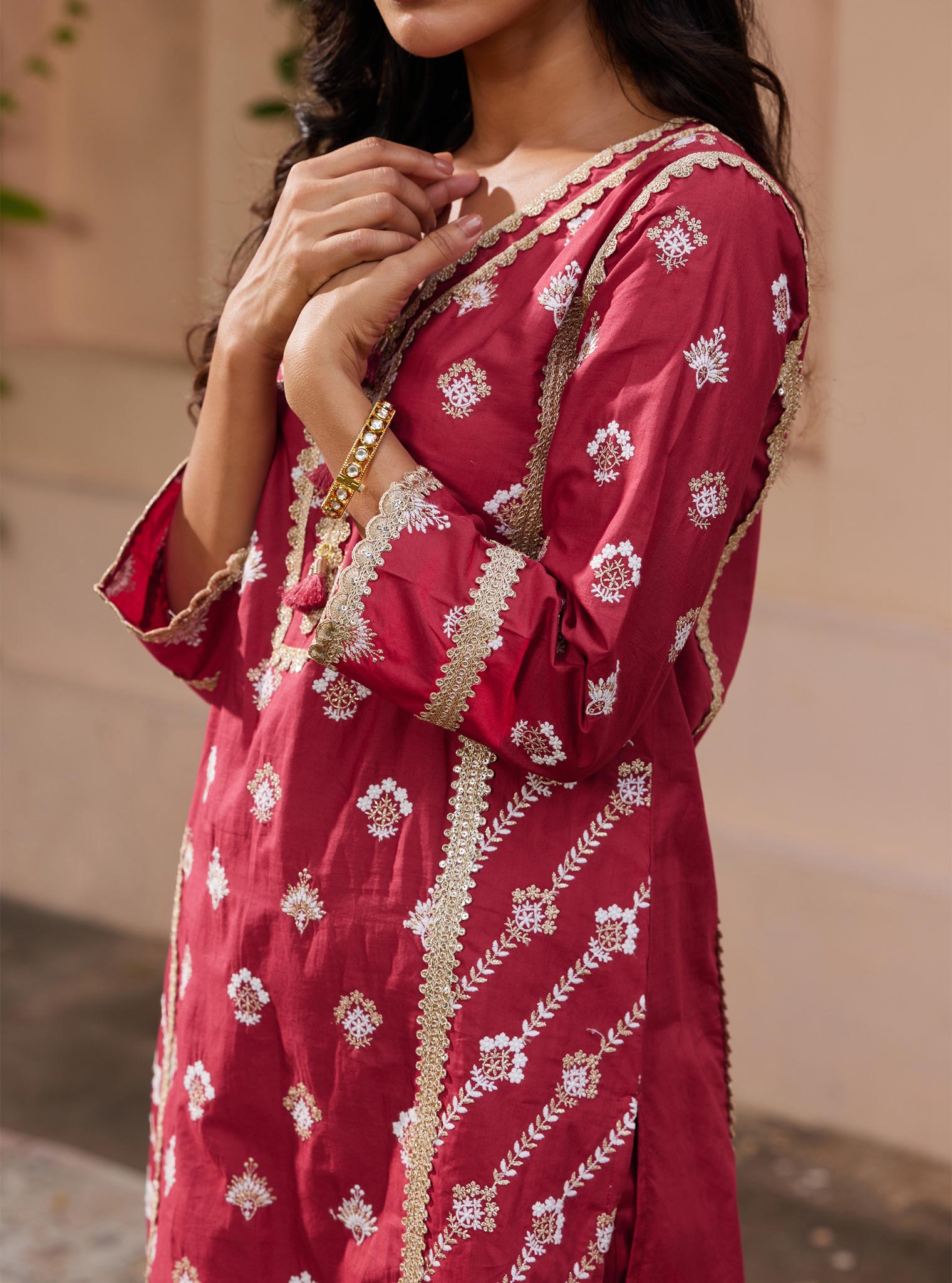 Mulmul Cotton Titli Red Kurta