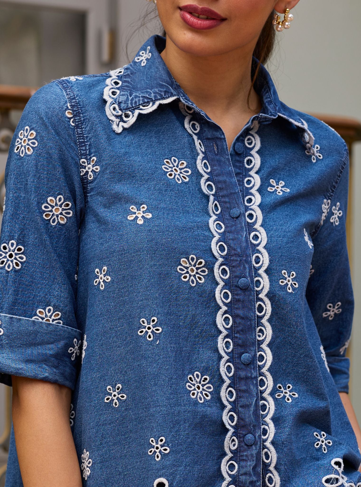 Anvie Denim Shirt Set