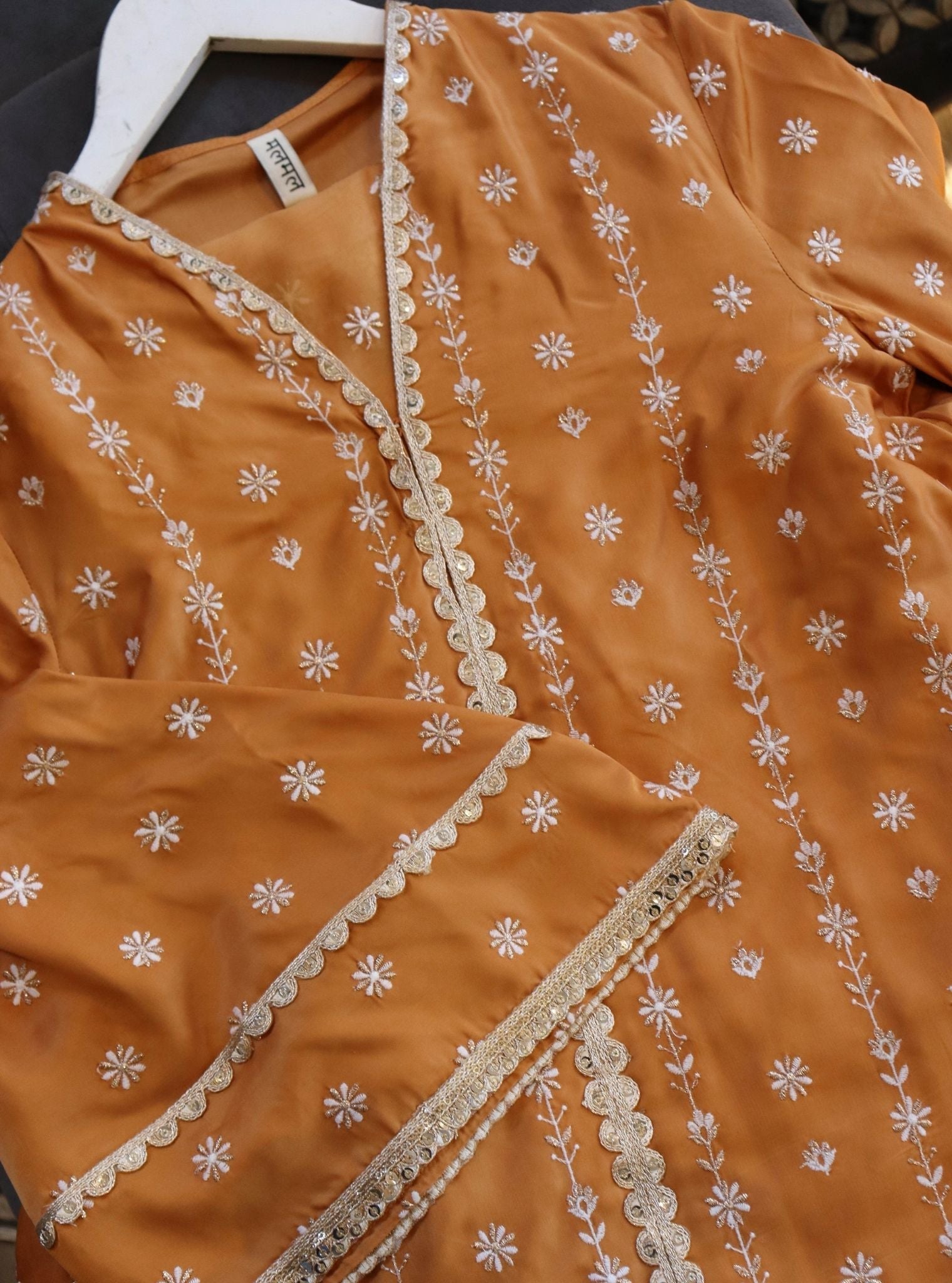 Mulmul Cupro Amara Orange Kurta