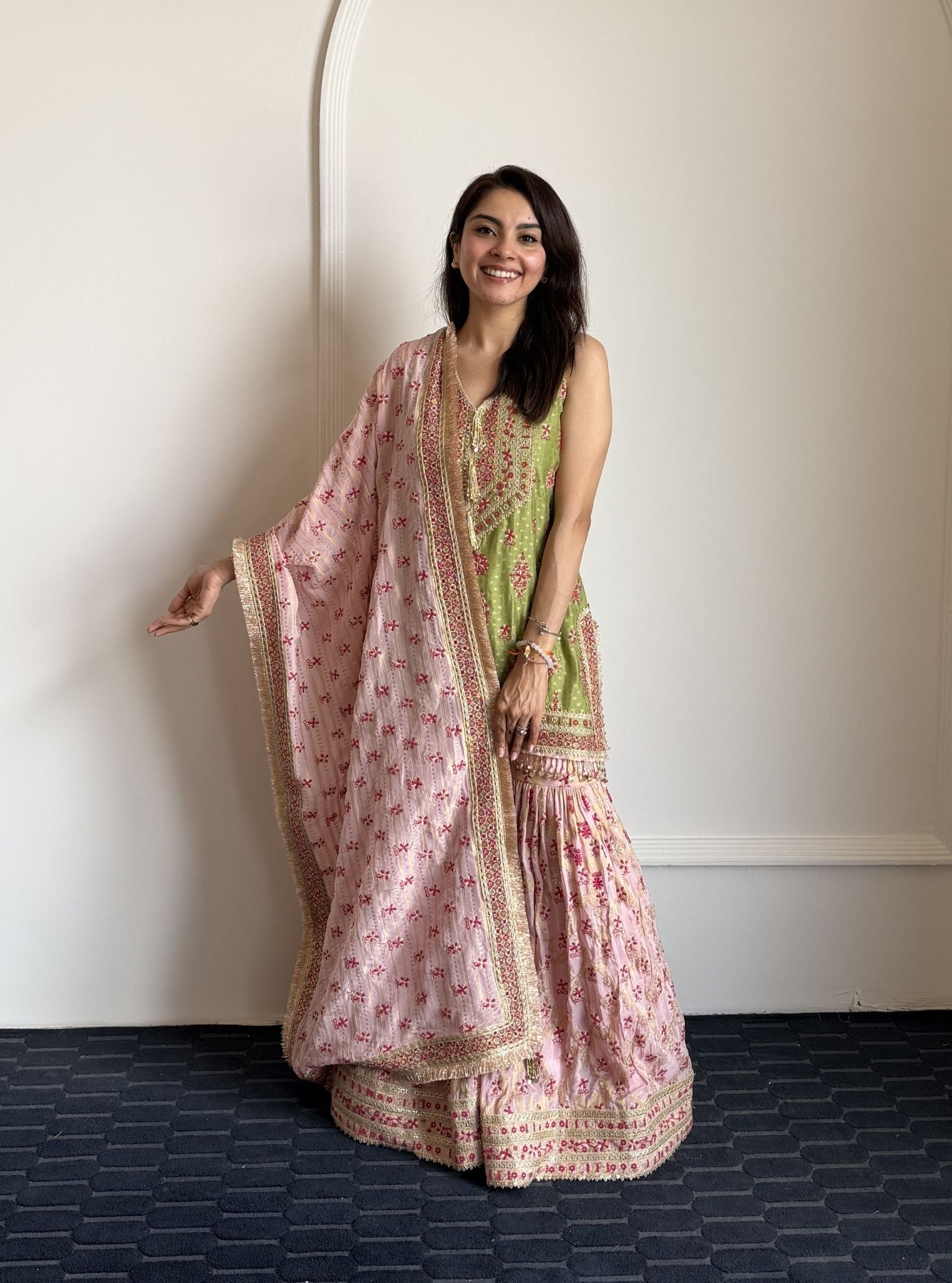Dali Banarasi Green Kurta with Garara