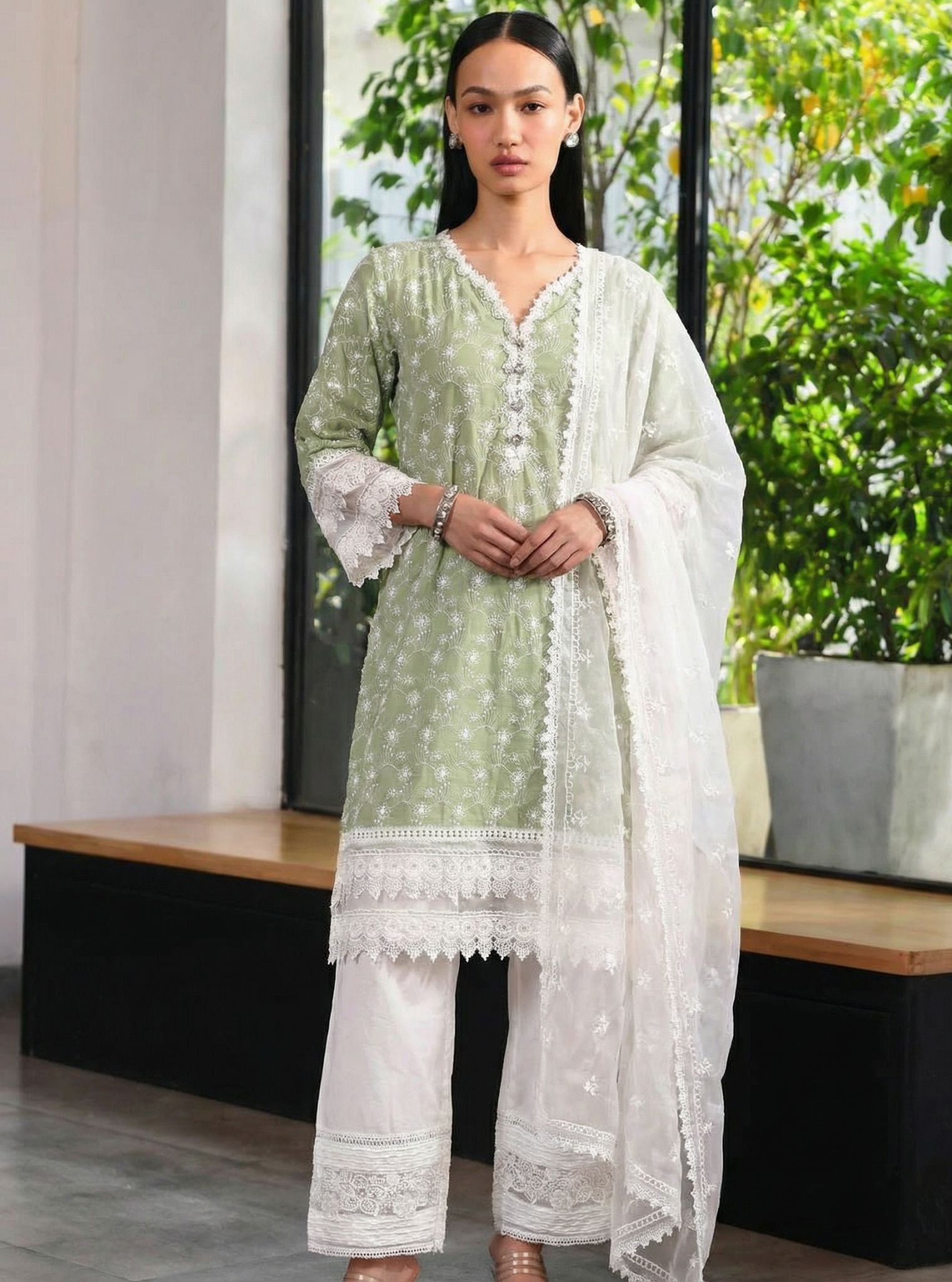 Ivy Supima Cotton Green Kurta Set