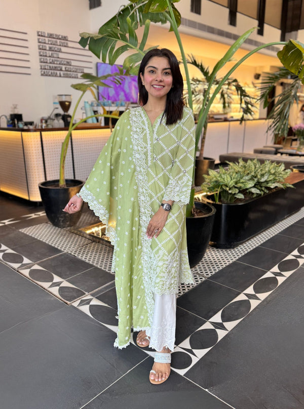 Mulmul Supima Cotton Alohi Light Green Dupatta main image 0