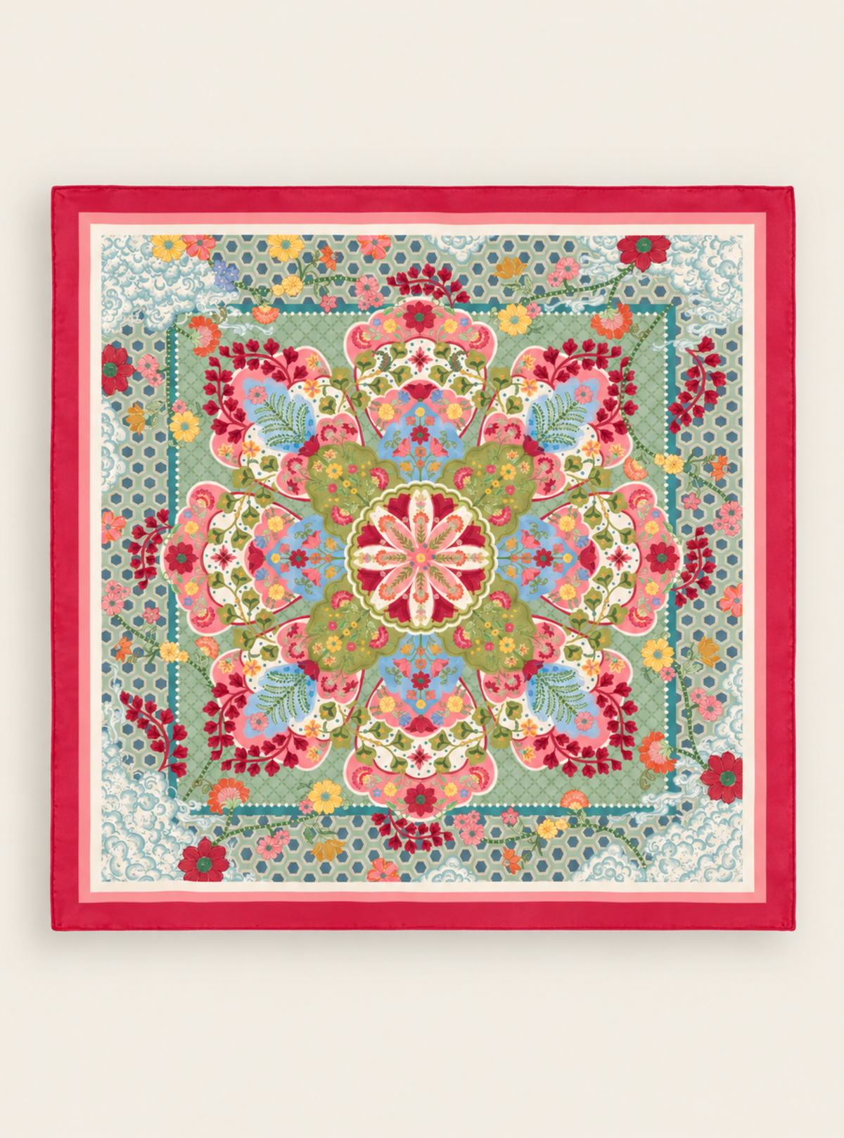 Amelie Cupro Satin Printed Fuchsia Scarf