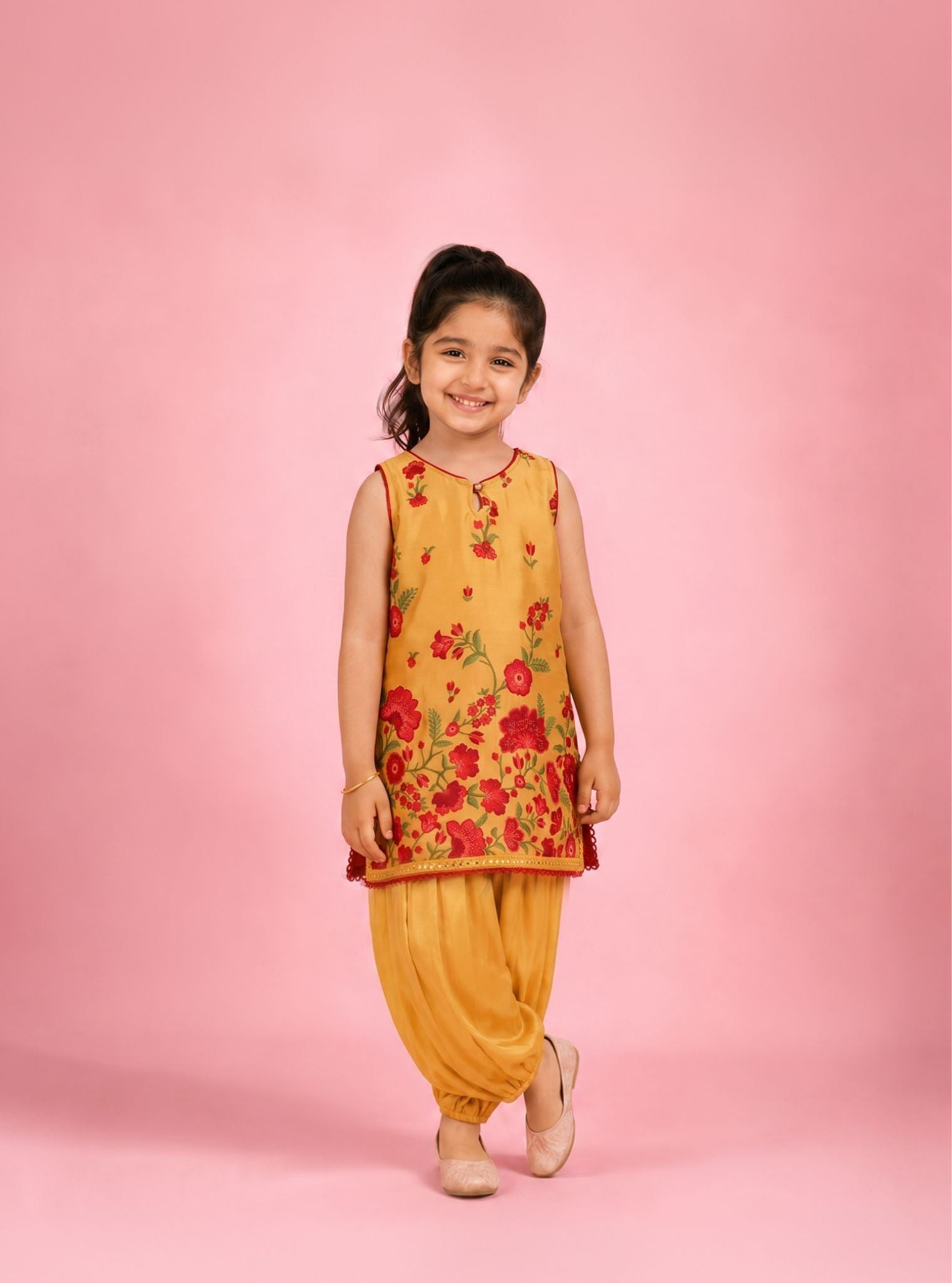 Rini Cupro Satin Printed Mustard Kurta Set