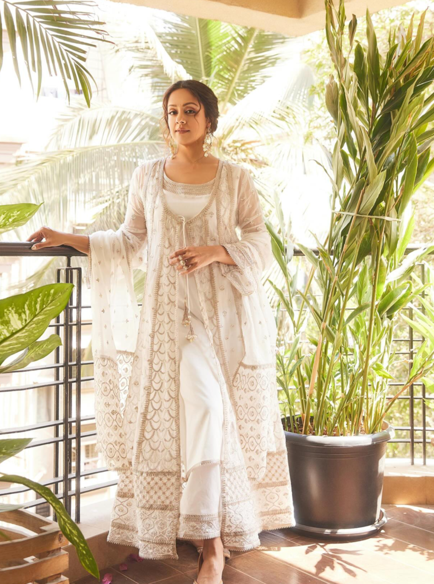 Mulmul Organza Dilruba Off White Anarkali Kurta With Mulmul Pima Satin Dilruba Off White Pant