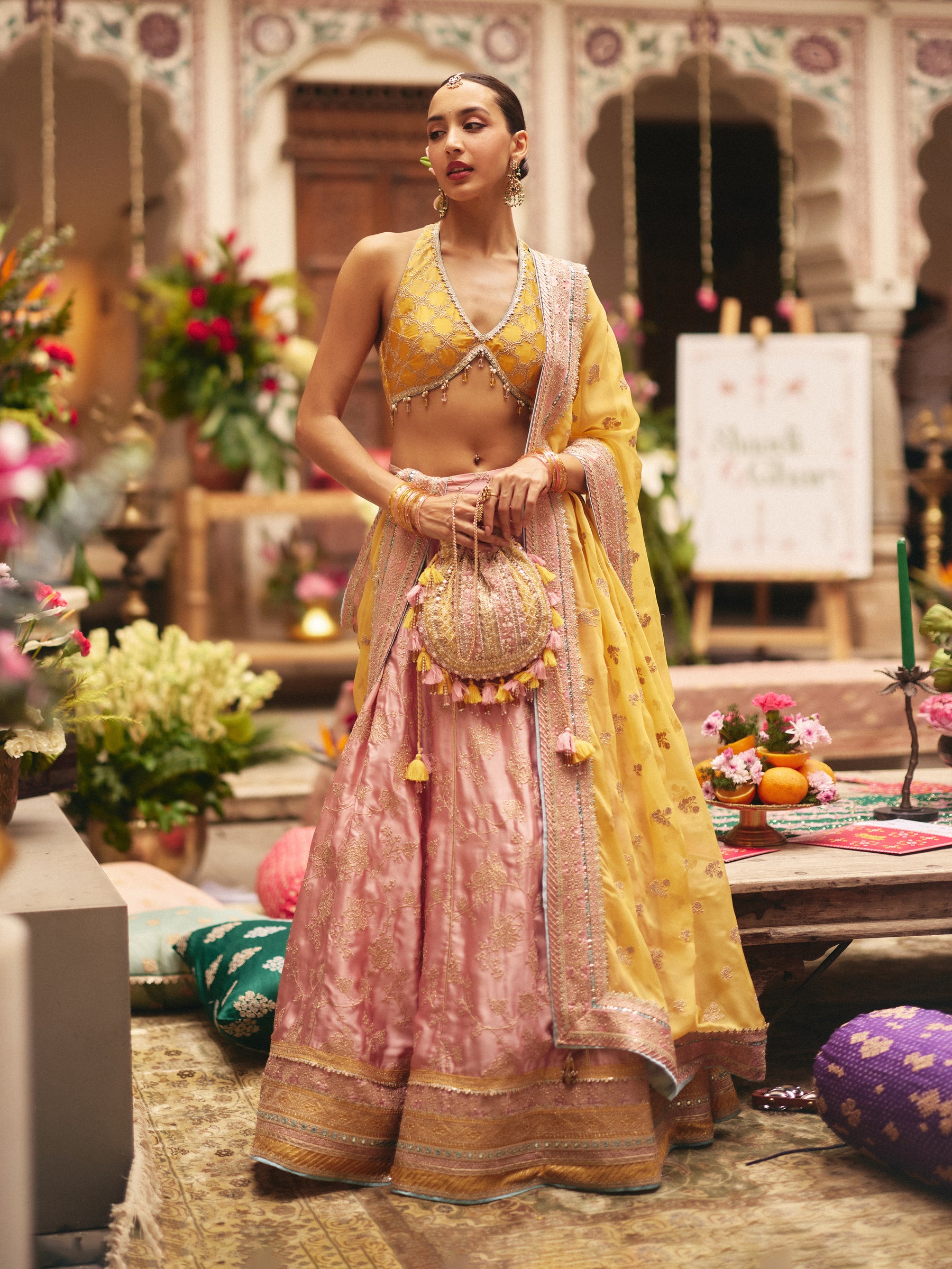 Abeer Cupro Satin Yellow Lehenga