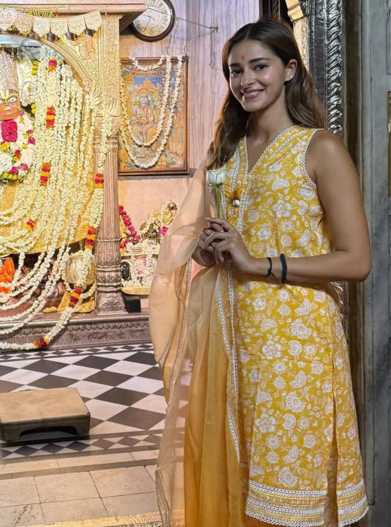 Mulmul Supima Cotton Merlin Mustard Kurta