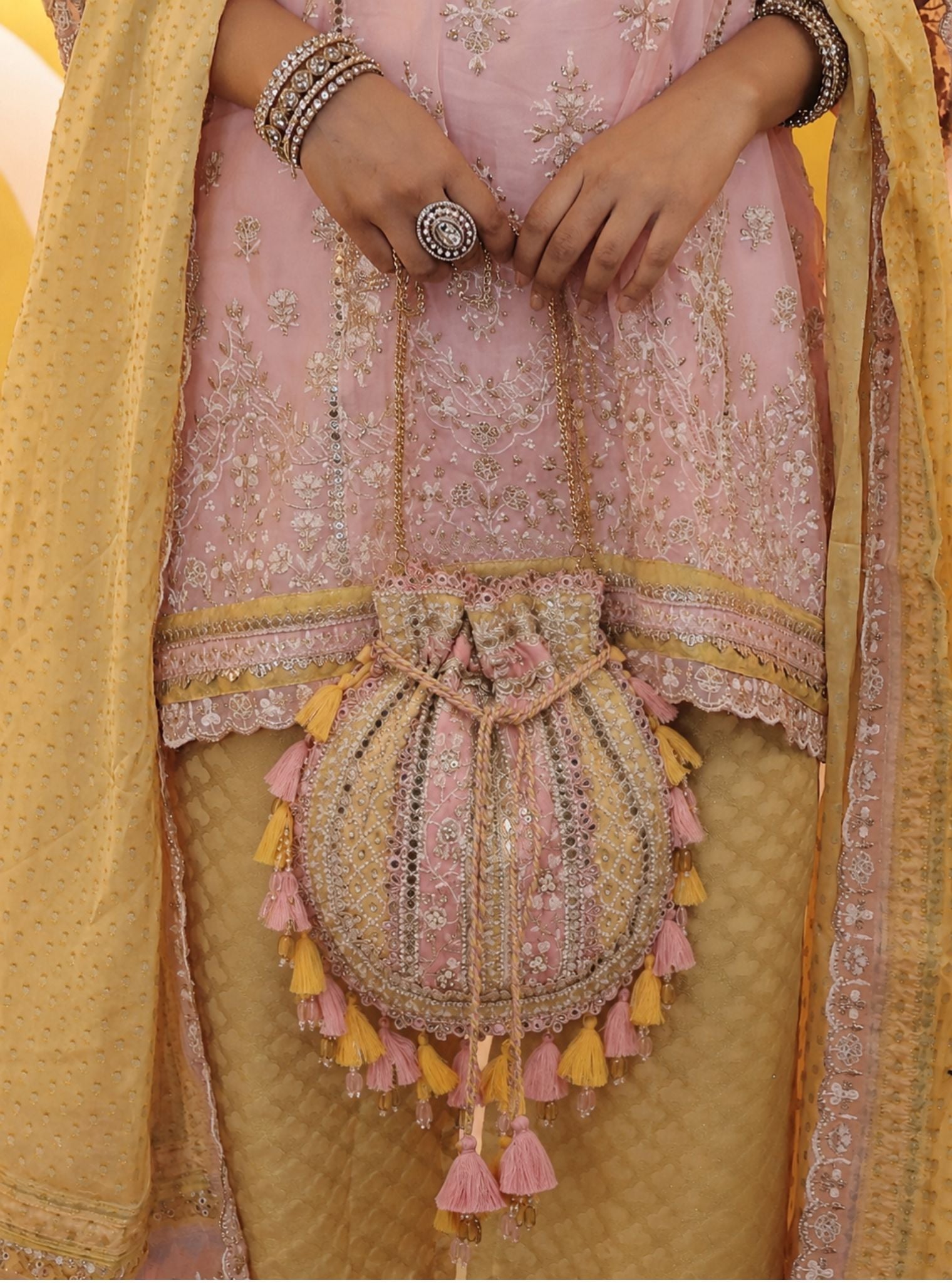 The Jodhpur Charm Yellow Potli Bag