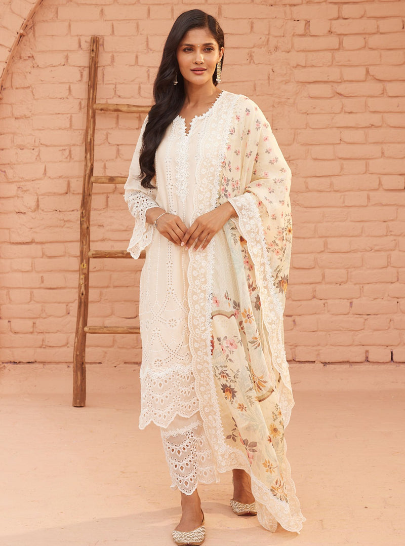 Mulmul Pima Vachi Off White Kurta